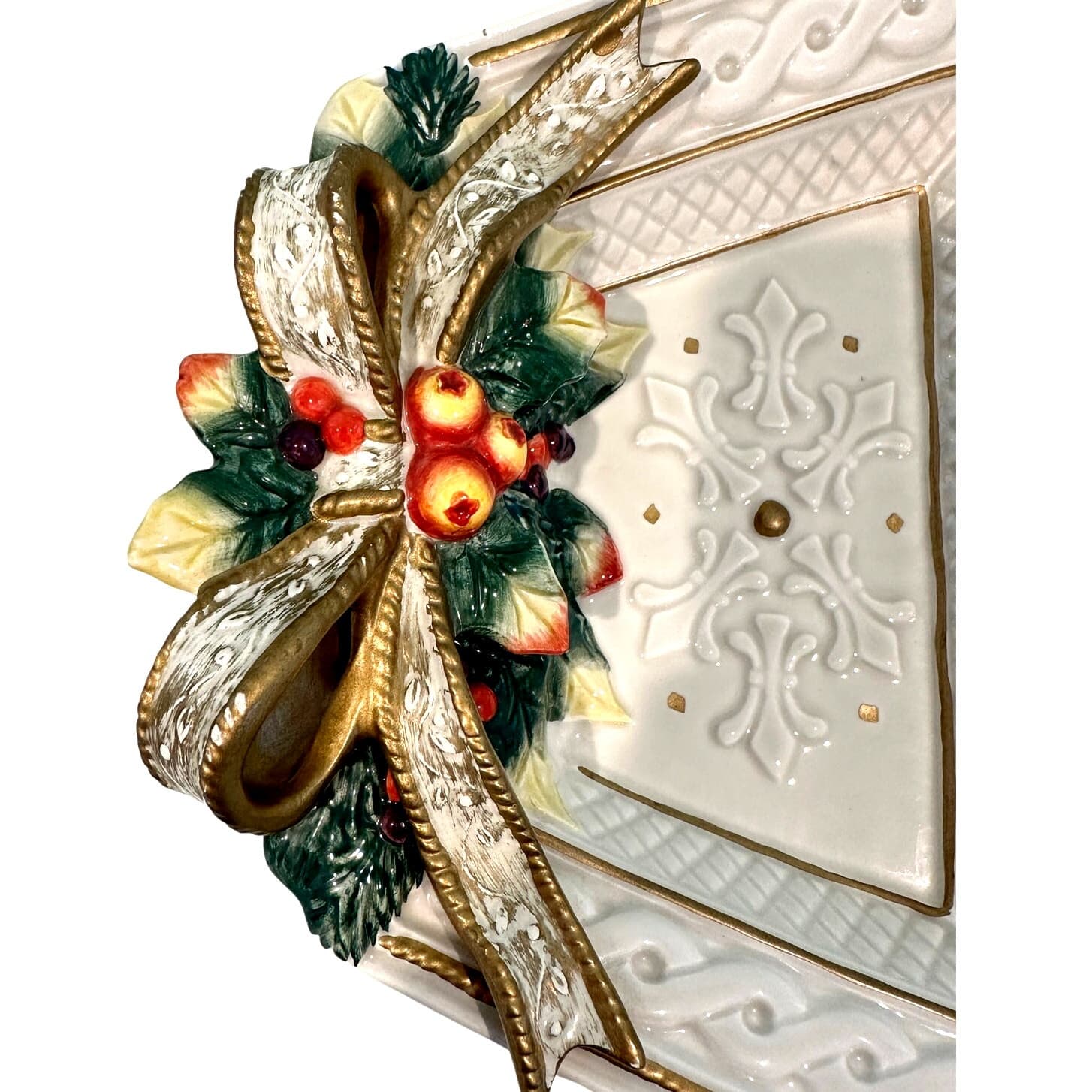 Fitz and Floyd Christmas Snowy Woods 18 x 11 Divided Serving Tray Platter-Nice! - Thumbnail 2