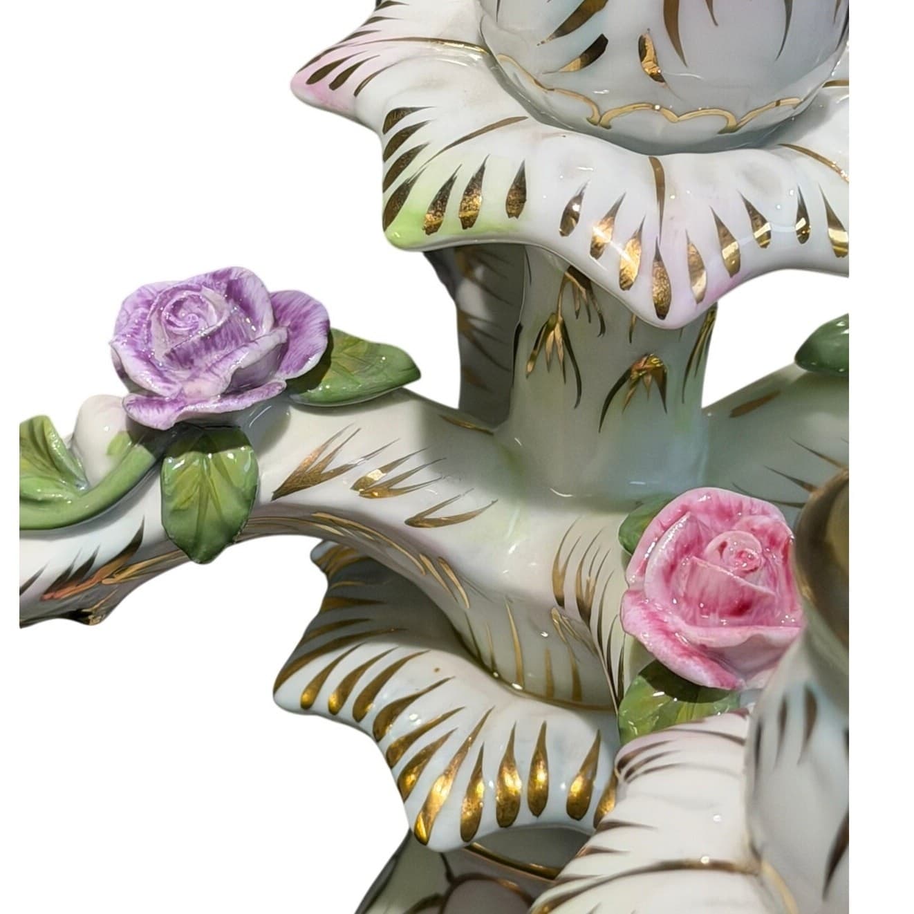 Vintage KPM Porcelain 5 Light Candelabra Applied Roses Gilt 10" Germany - Thumbnail 10