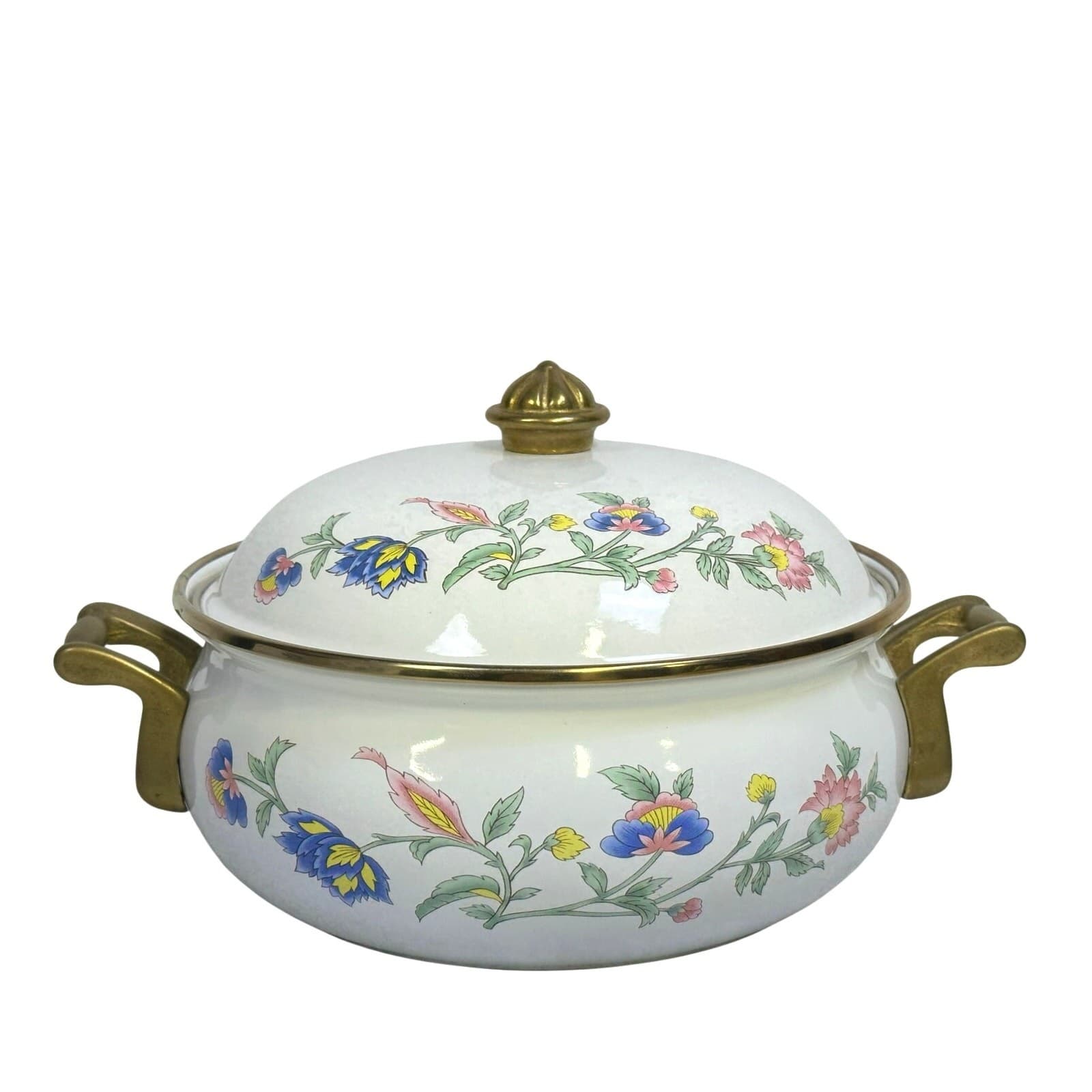 Regency Club Enamelware Vintage 3 QT Floral Dutch Oven Casserole Brass Handles - Thumbnail 9