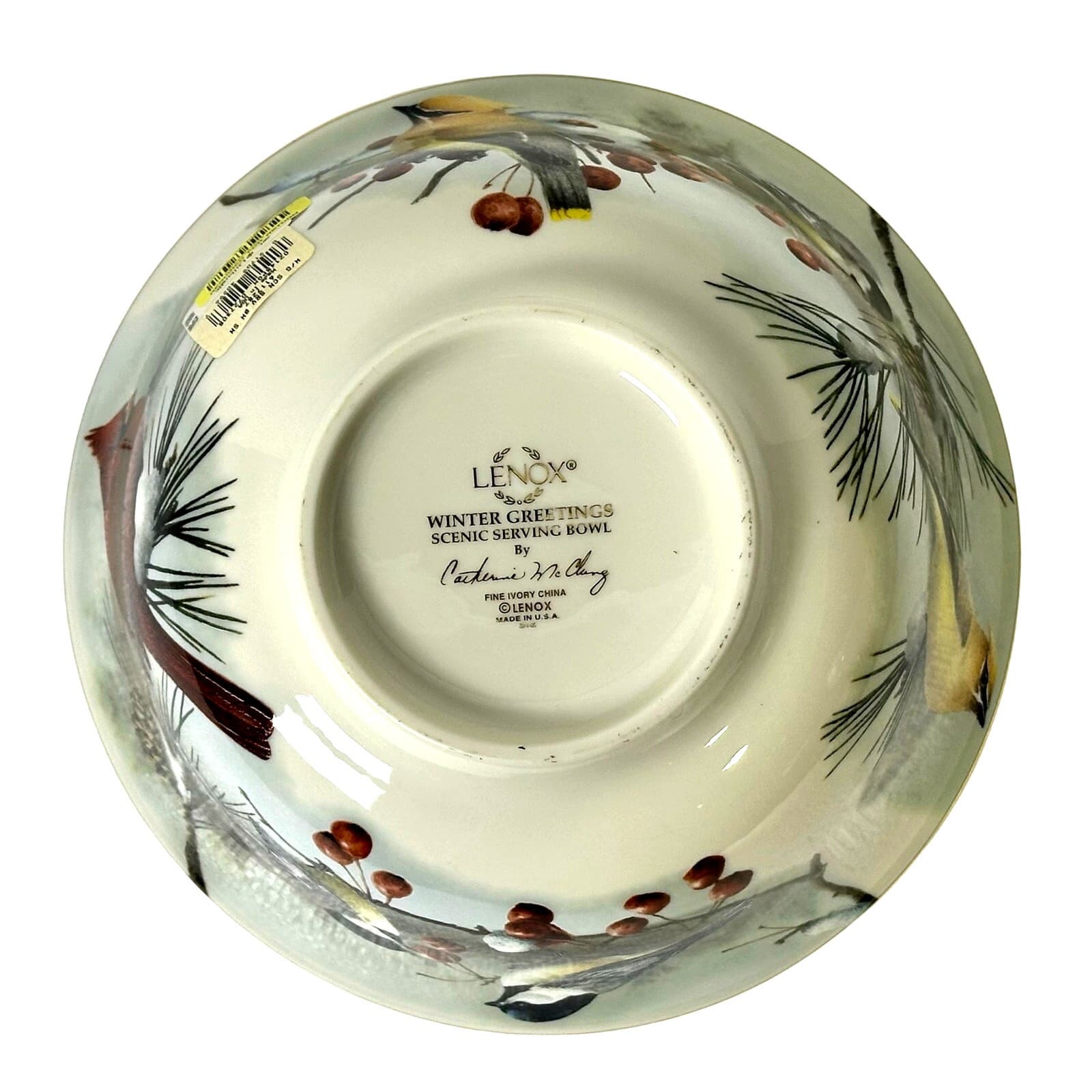 Lenox Winter Greetings McClung 9" Scenic Serving Bowl Gold Rim Cardinal Bird-New - Thumbnail 7