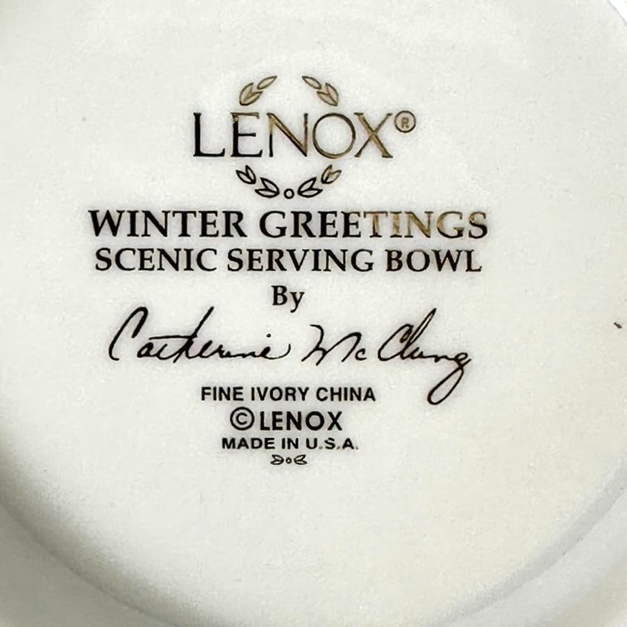 Lenox Winter Greetings McClung 9" Scenic Serving Bowl Gold Rim Cardinal Bird-New - Thumbnail 8