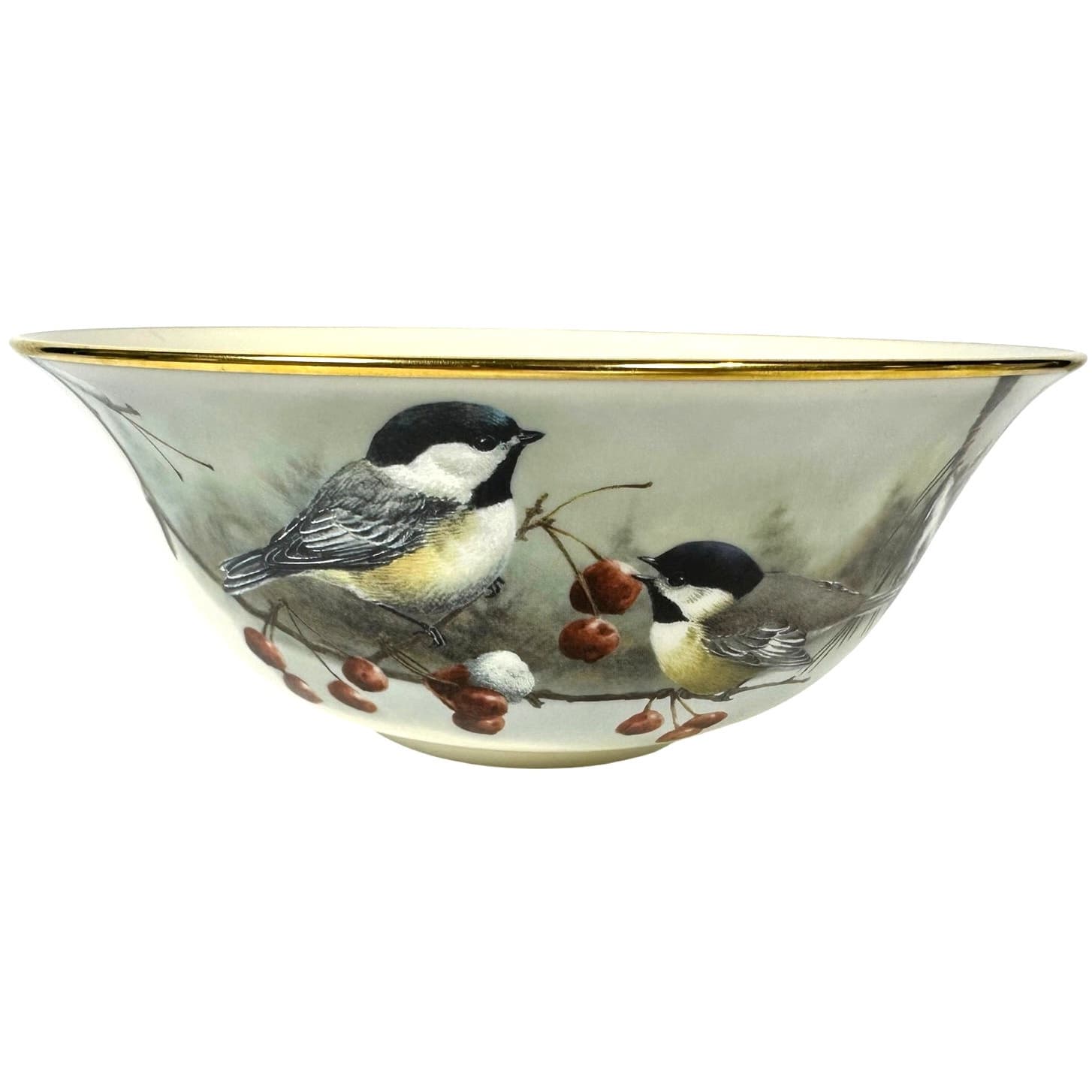 Lenox Winter Greetings McClung 9" Scenic Serving Bowl Gold Rim Cardinal Bird-New - Thumbnail 2