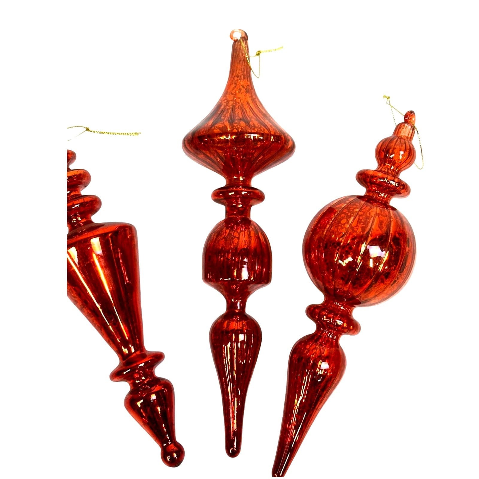 Red Mercury Glass 9" to 11" Vintage Finial Christmas Ornaments-Stunning-Set of 3 - Thumbnail 3