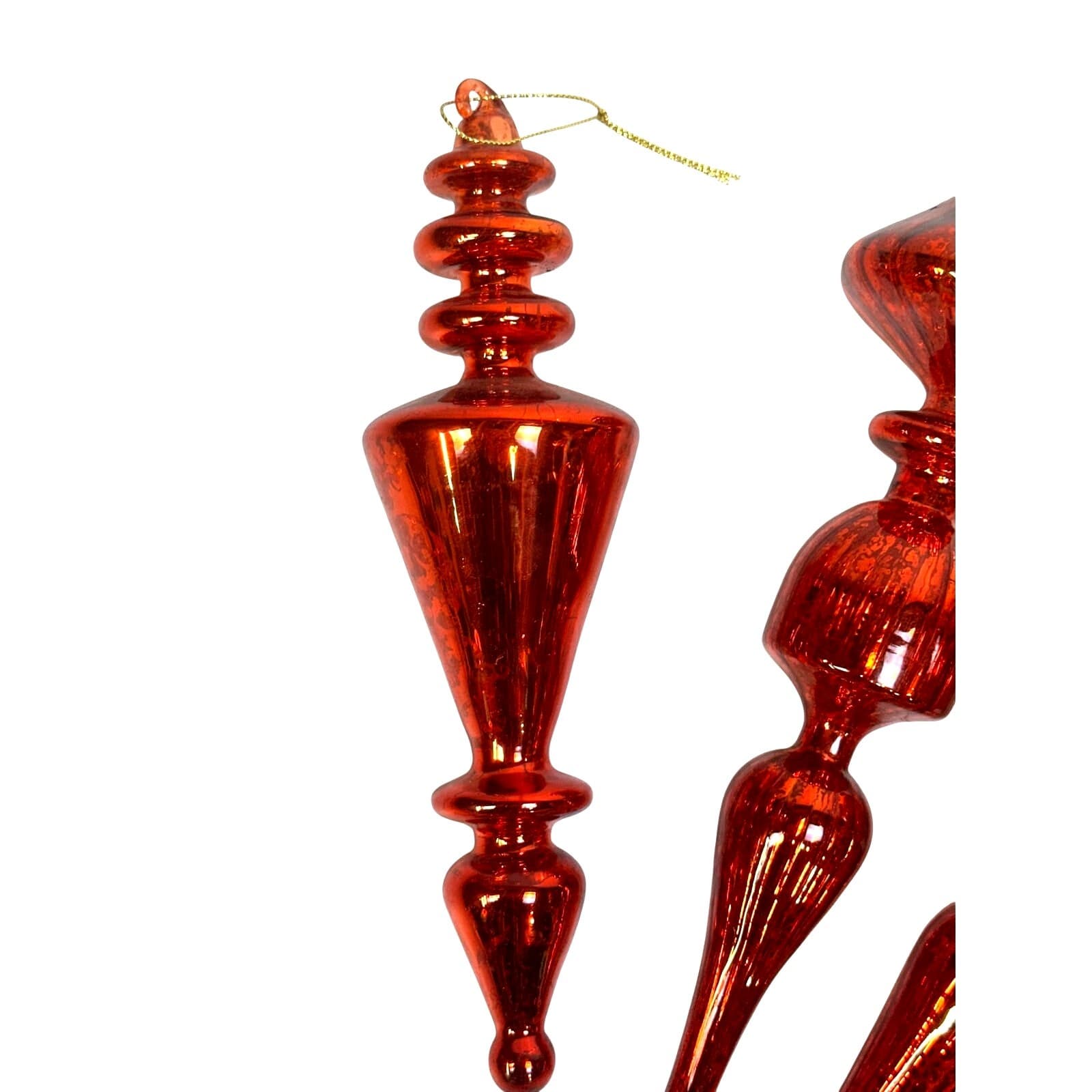 Red Mercury Glass 9" to 11" Vintage Finial Christmas Ornaments-Stunning-Set of 3 - Thumbnail 2