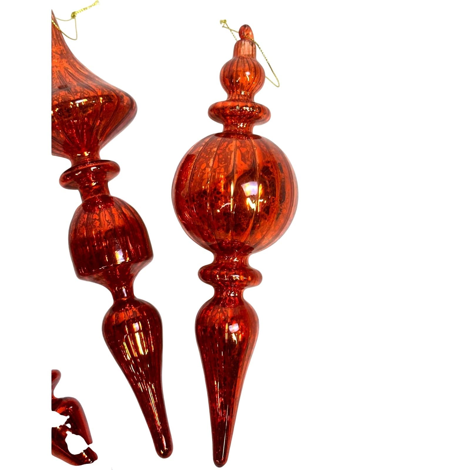 Red Mercury Glass 9" to 11" Vintage Finial Christmas Ornaments-Stunning-Set of 3 - Thumbnail 4