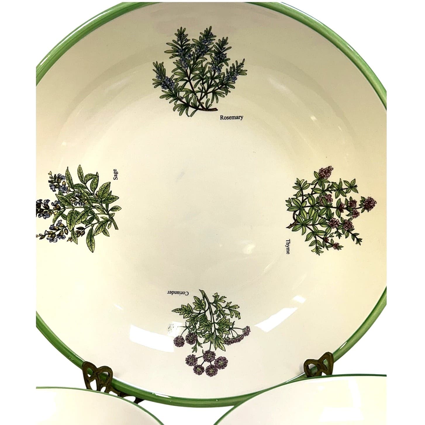 World Market Ceramic Pasta Bowl Set-Serving Bowl/4 Individual Bowls-Herbs Design - Thumbnail 3