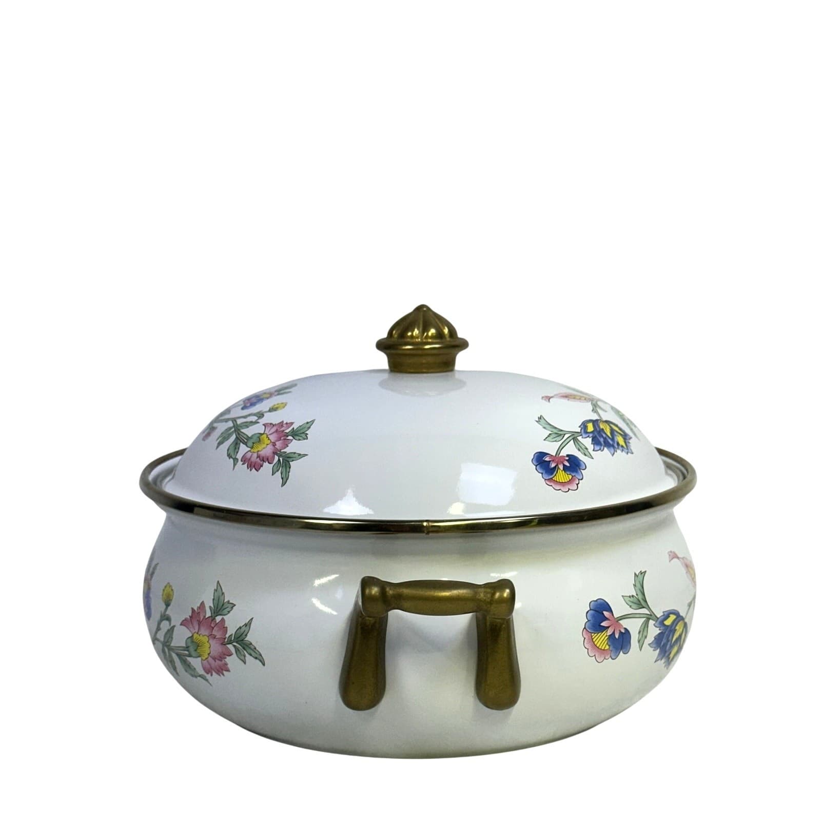 Regency Club Enamelware Vintage 3 QT Floral Dutch Oven Casserole Brass Handles - Thumbnail 10