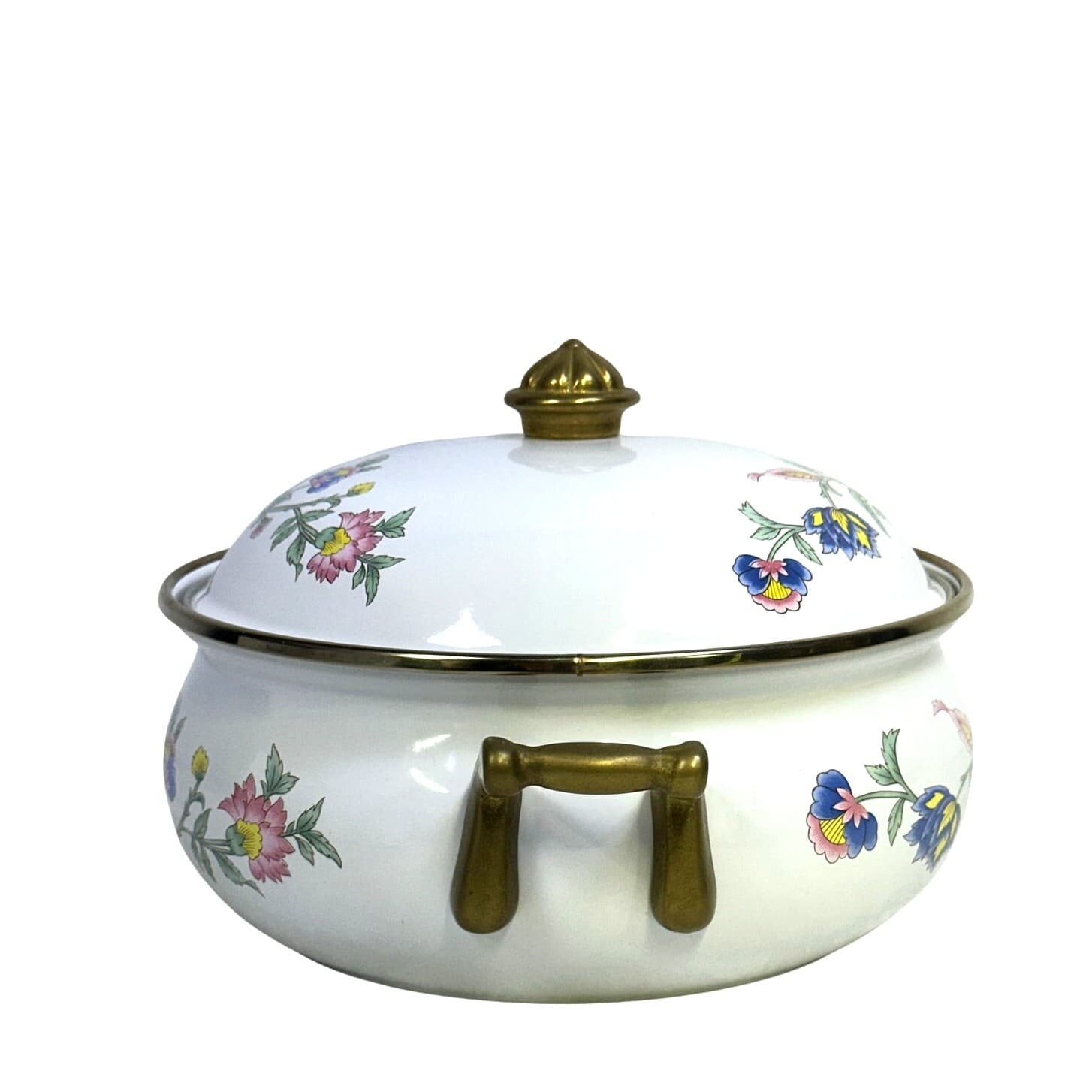 Regency Club Enamelware Vintage 3 QT Floral Dutch Oven Casserole Brass Handles - Thumbnail 2