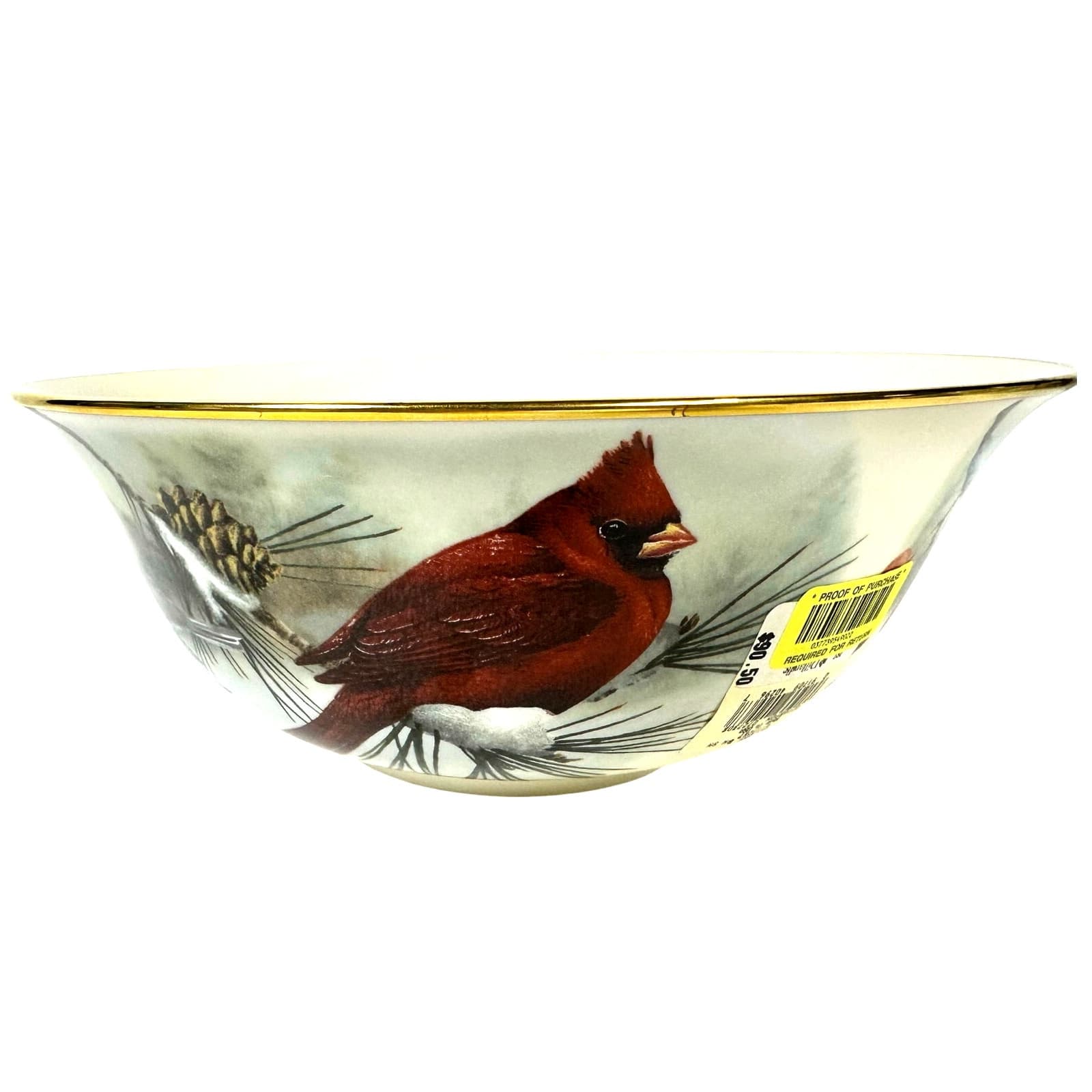 Lenox Winter Greetings McClung 9" Scenic Serving Bowl Gold Rim Cardinal Bird-New