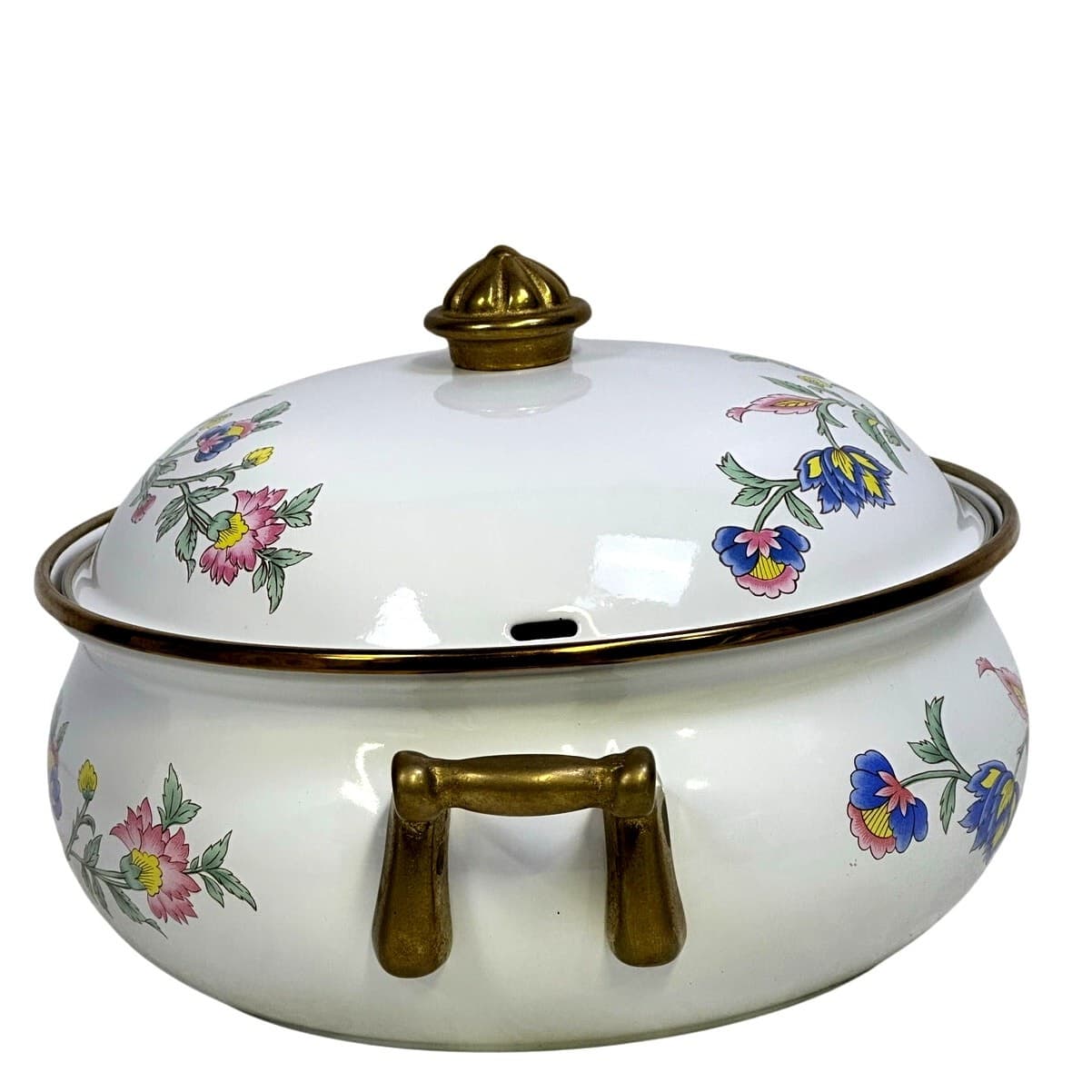 Regency Club Enamelware Vintage 3 QT Floral Dutch Oven Casserole Brass Handles - Thumbnail 4