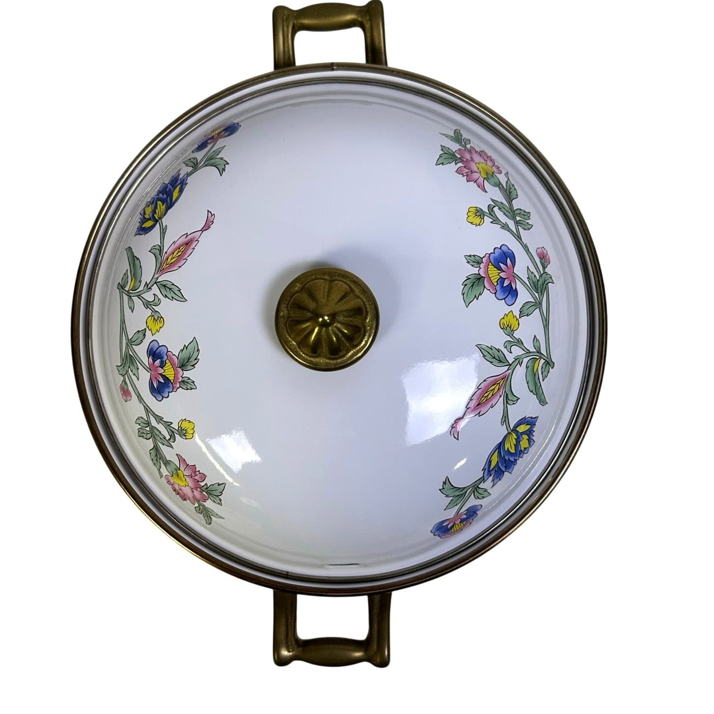 Regency Club Enamelware Vintage 3 QT Floral Dutch Oven Casserole Brass Handles - Thumbnail 5