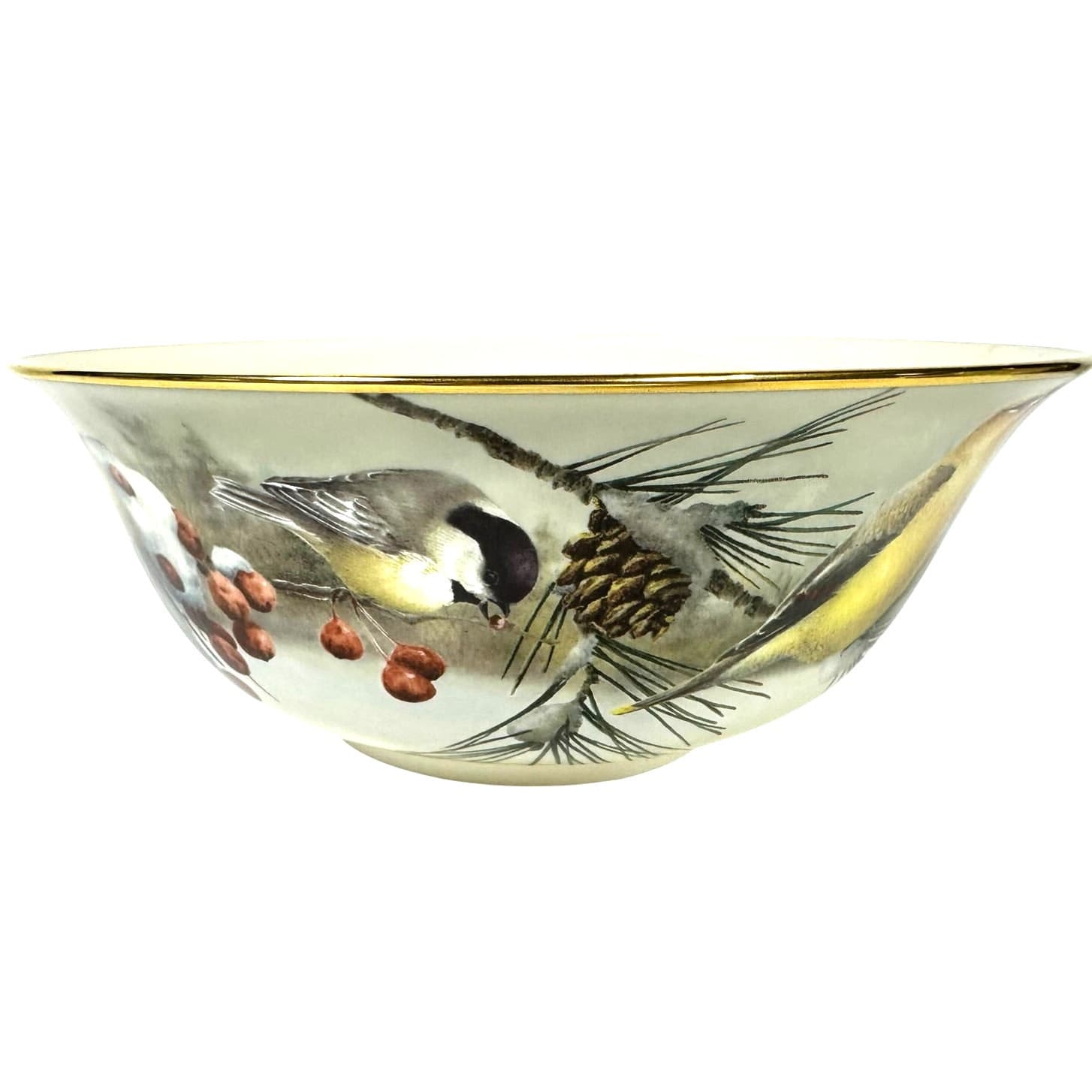 Lenox Winter Greetings McClung 9" Scenic Serving Bowl Gold Rim Cardinal Bird-New - Thumbnail 4