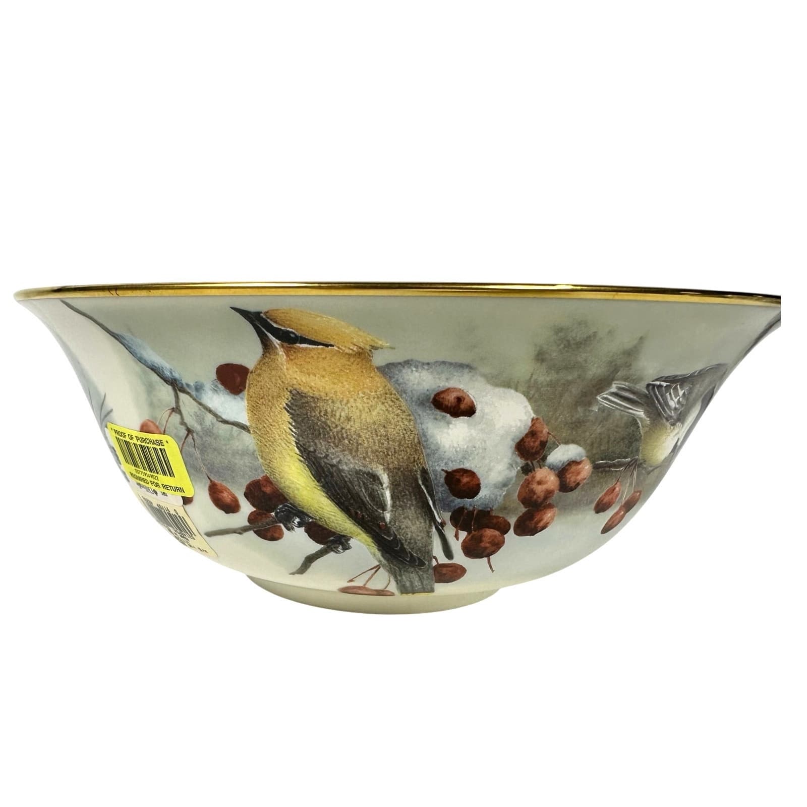 Lenox Winter Greetings McClung 9" Scenic Serving Bowl Gold Rim Cardinal Bird-New - Thumbnail 3