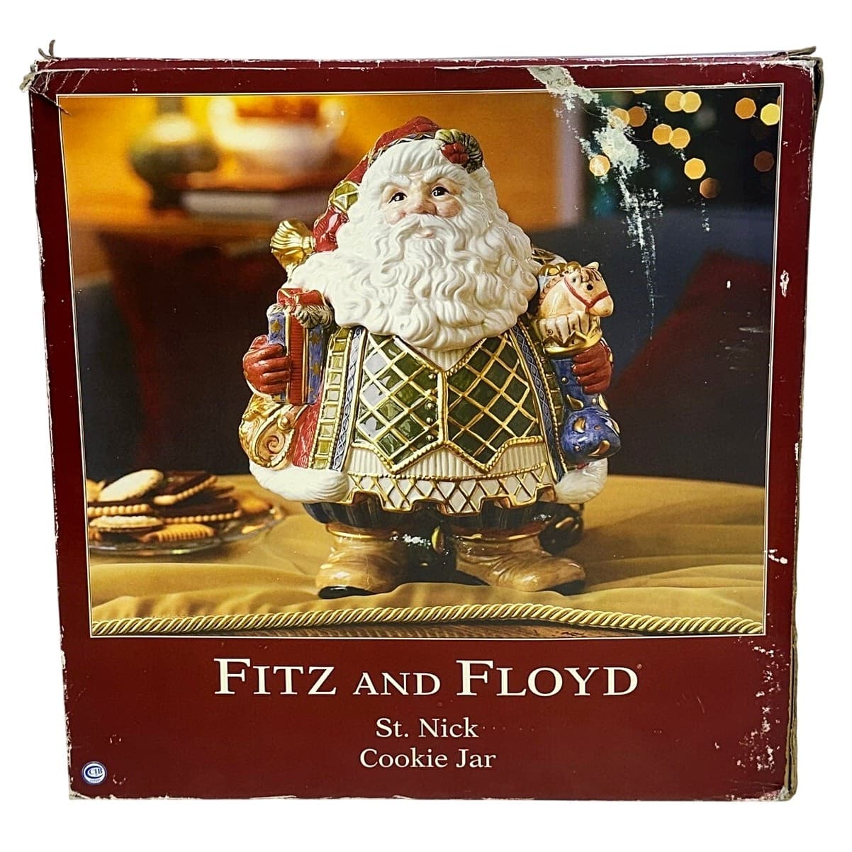 Fitz & Floyd Vintage 2003 St. Nick Large Centerpiece Cookie Jar-Rare-Stunning - Thumbnail 2