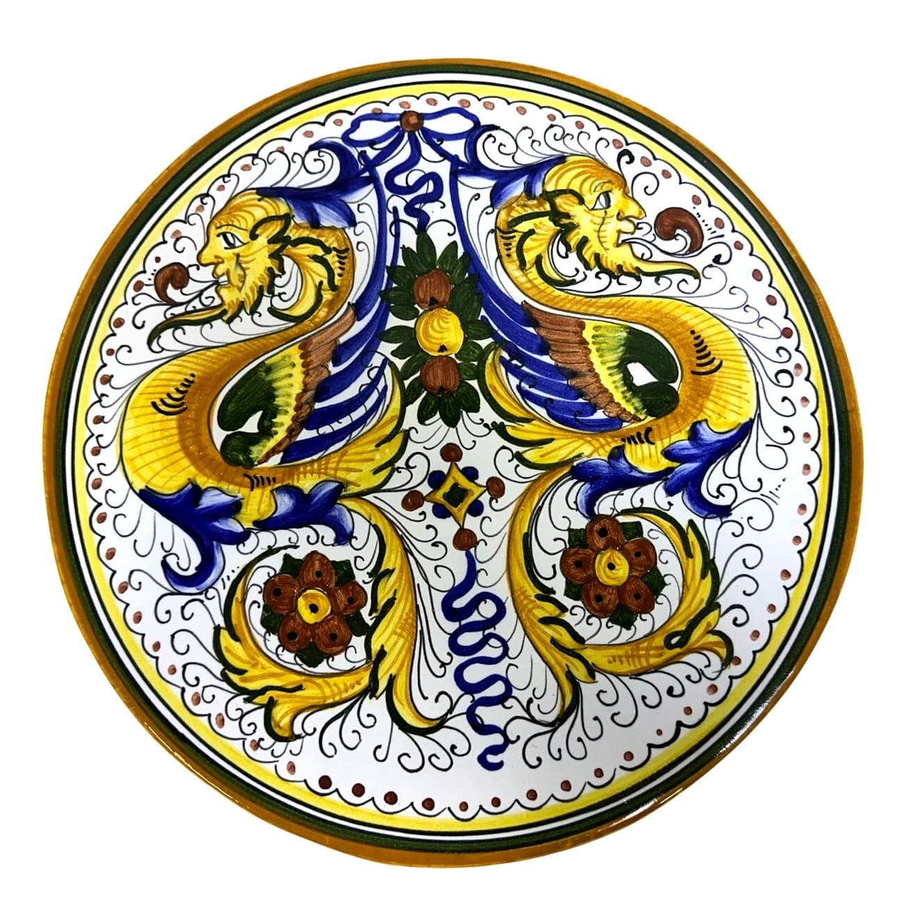 Deruta Italy Ceramic Raffaellesco Pedestal Hand Painted 12" Cake Stand-Stunning - Thumbnail 2