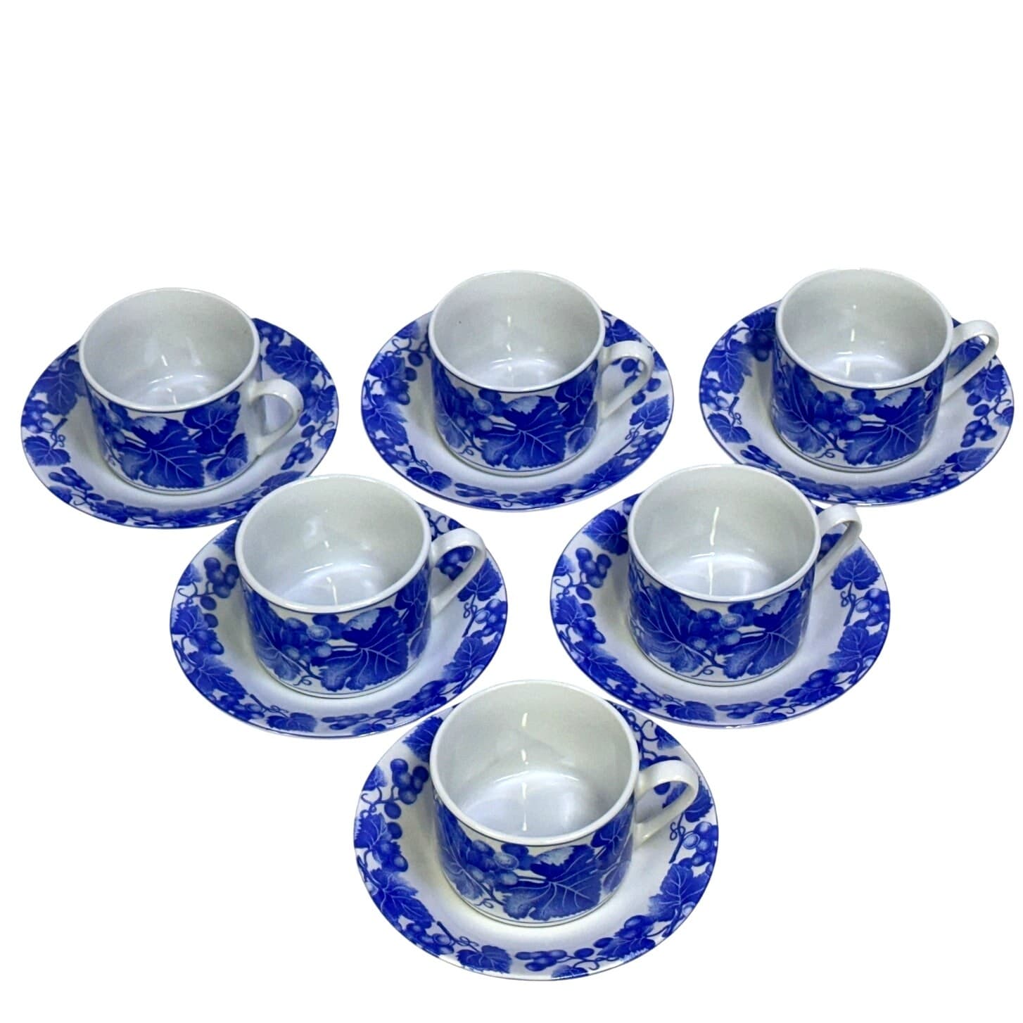 Fitz & Floyd Omnibus Bordeaux Vintage Flat Cup and Saucer-Set of 6