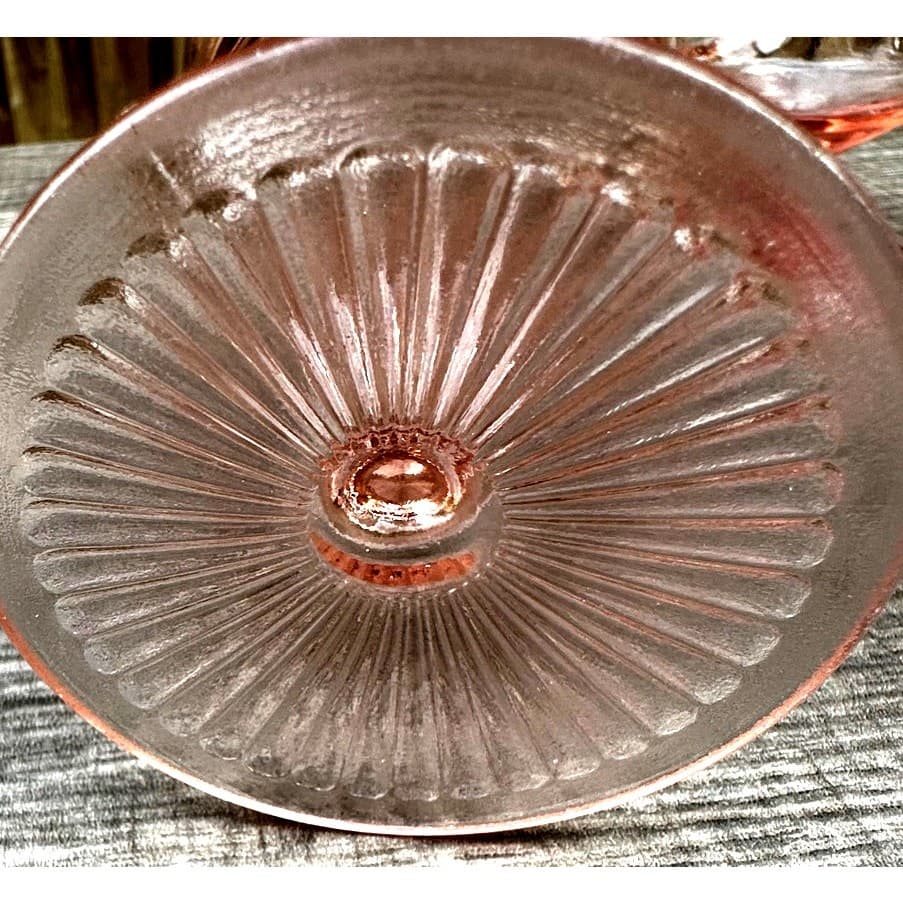 1930's-40's Vintage Pink Depression Glass Footed Soda Fountain Tumblers Set of 5 - Thumbnail 5