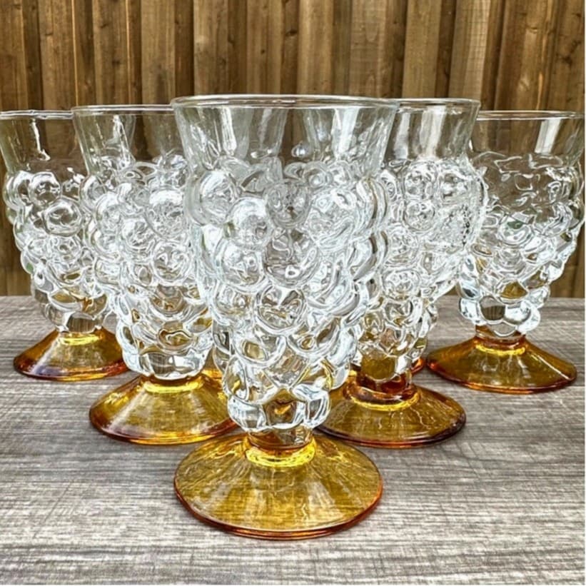 Abigail Portugal Rare Blown Amber Base Grape Iced Tea Footed Goblets-Set of 7 - Thumbnail 3