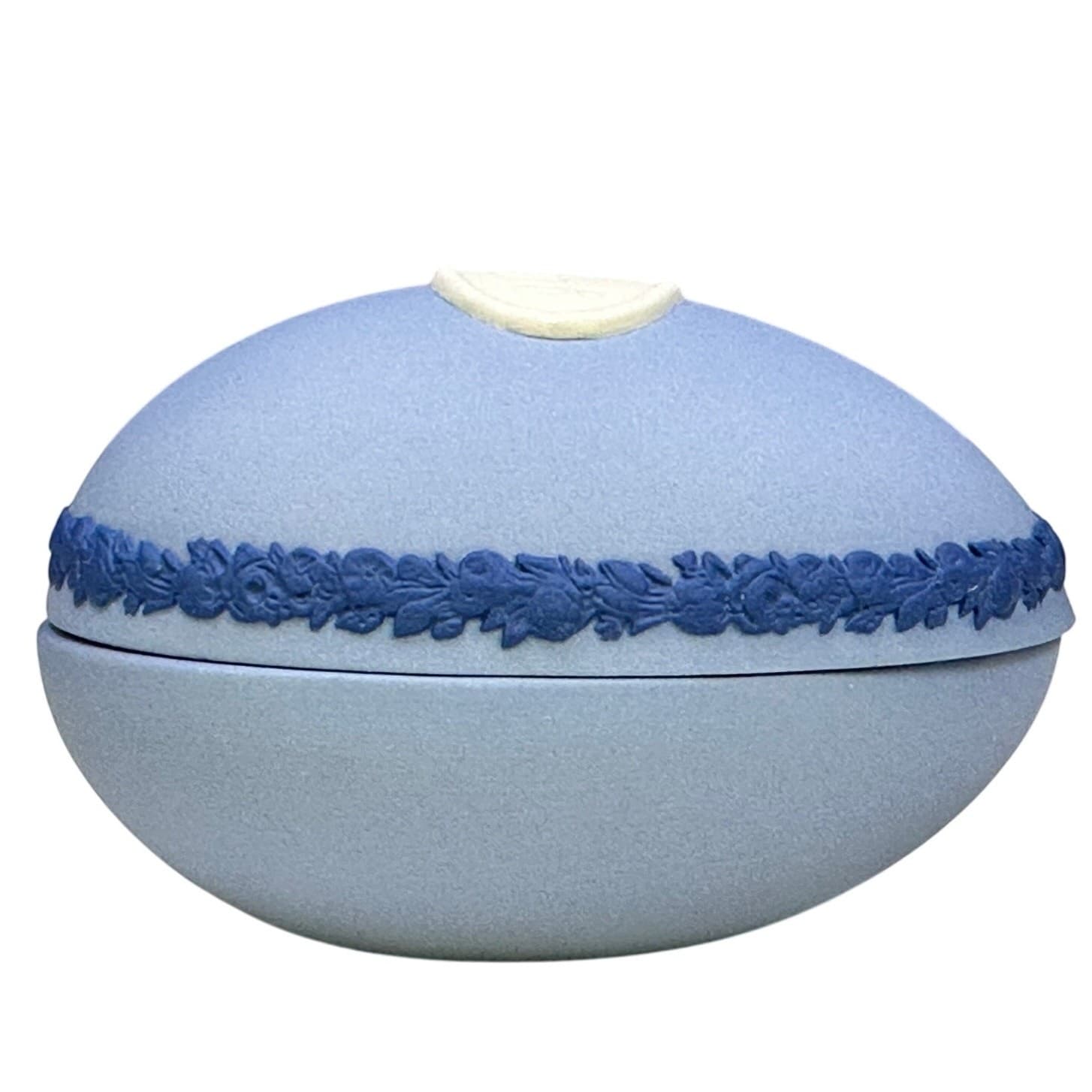 Wedgwood Jasperware Three Color 'Gigi' Egg Shaped White Blue Trinket Box and Lid - Thumbnail 2
