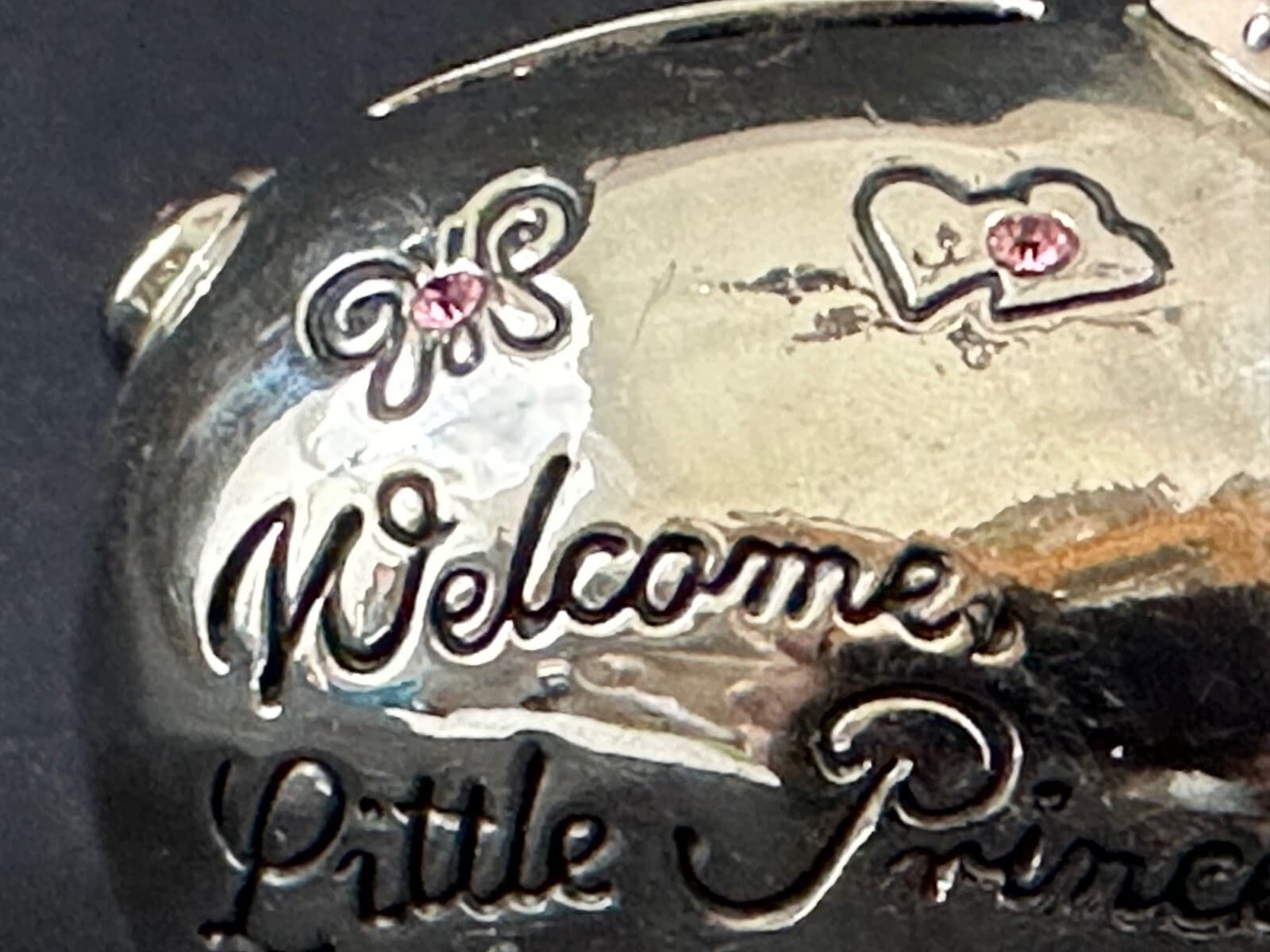 MUD PIE "Welcome Little Princess" Silver with Pink Jewels Vintage Piggy Bank - Thumbnail 6