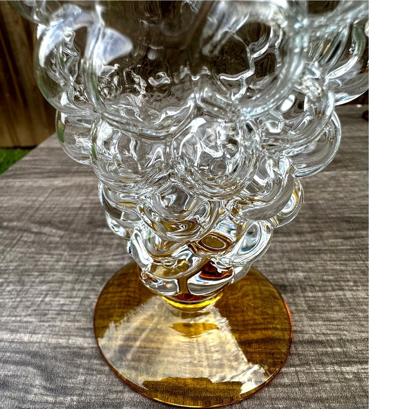 Abigail Portugal Rare Blown Amber Base Grape Iced Tea Footed Goblets-Set of 7 - Thumbnail 4