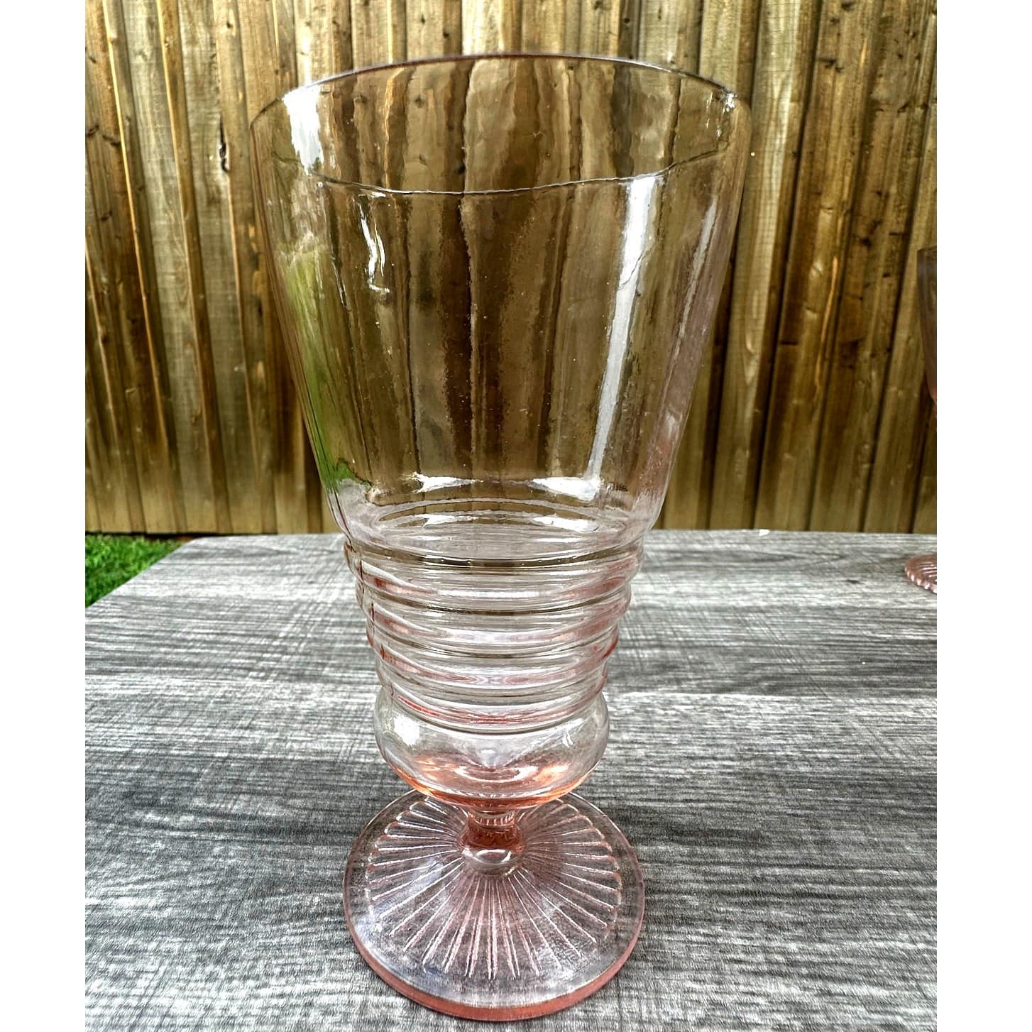 1930's-40's Vintage Pink Depression Glass Footed Soda Fountain Tumblers Set of 5 - Thumbnail 2
