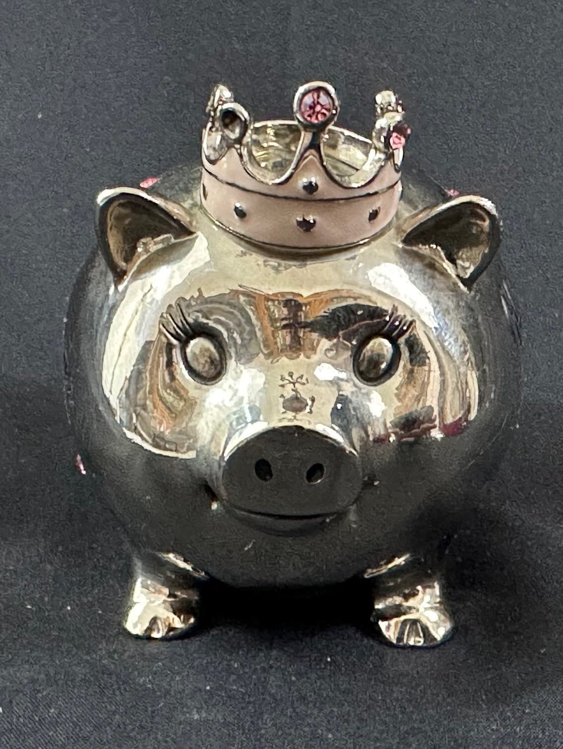 MUD PIE "Welcome Little Princess" Silver with Pink Jewels Vintage Piggy Bank - Thumbnail 4
