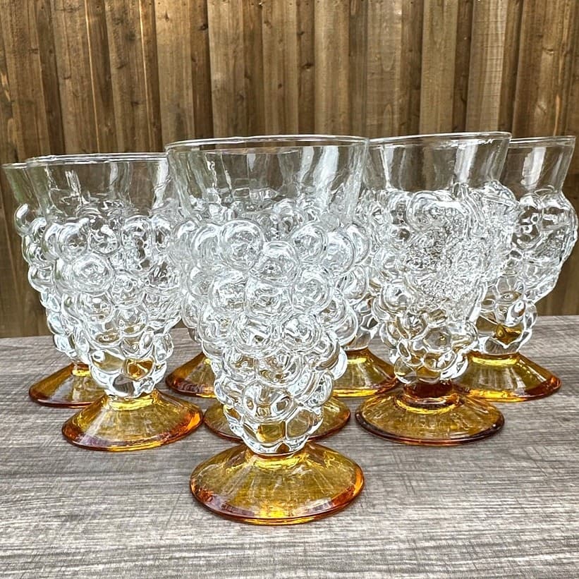 Abigail Portugal Rare Blown Amber Base Grape Iced Tea Footed Goblets-Set of 7 - Thumbnail 6