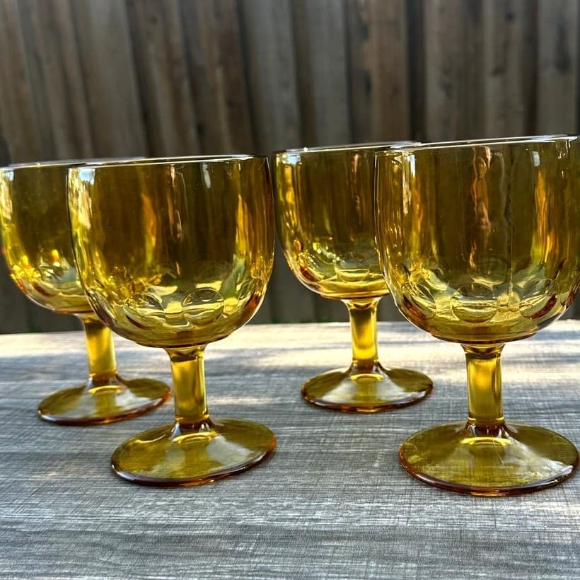 Bartlet Collins Vintage Amber Thumbprint 6" Goblets/Schooners-Excellent-Set of 4 - Thumbnail 6