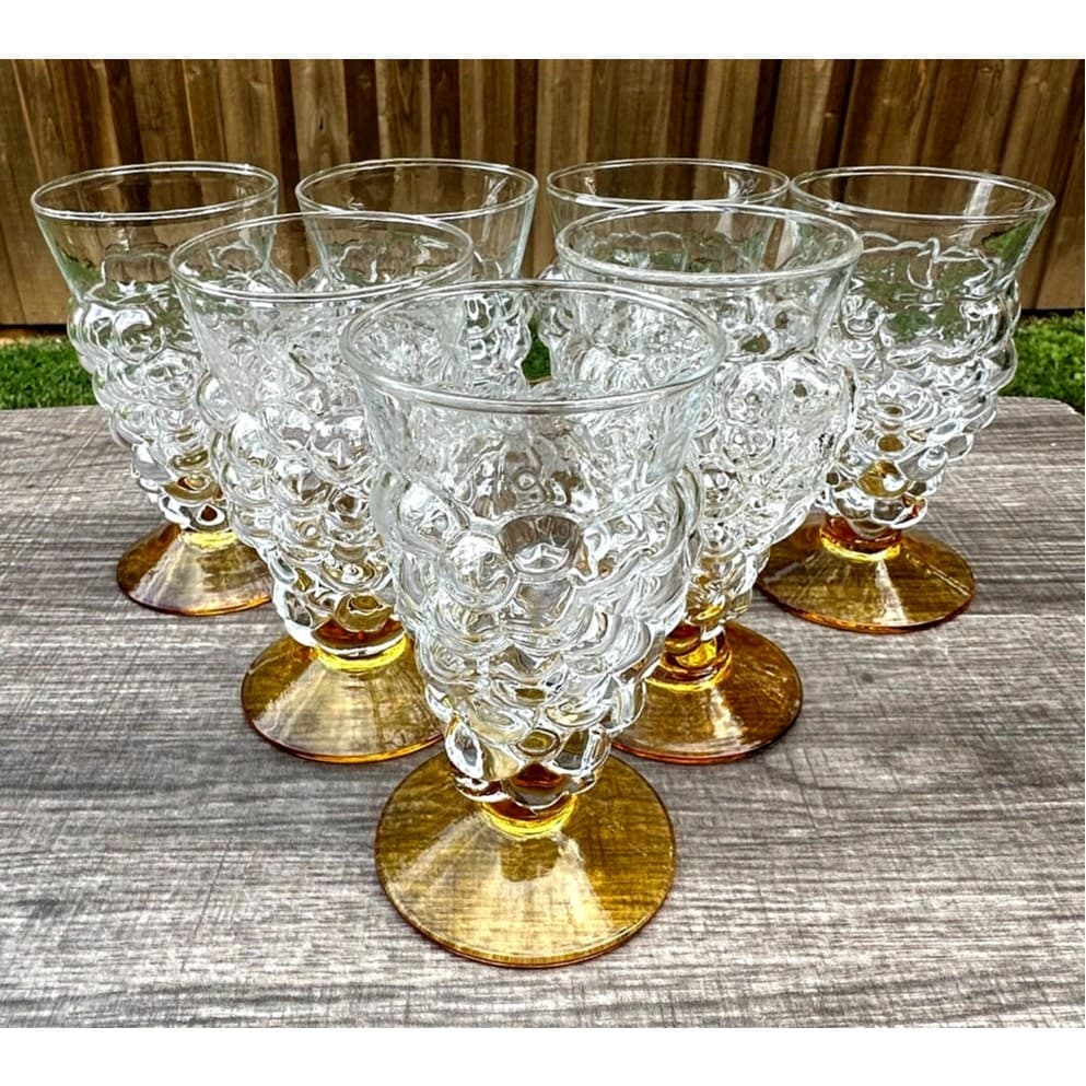 Abigail Portugal Rare Blown Amber Base Grape Iced Tea Footed Goblets-Set of 7