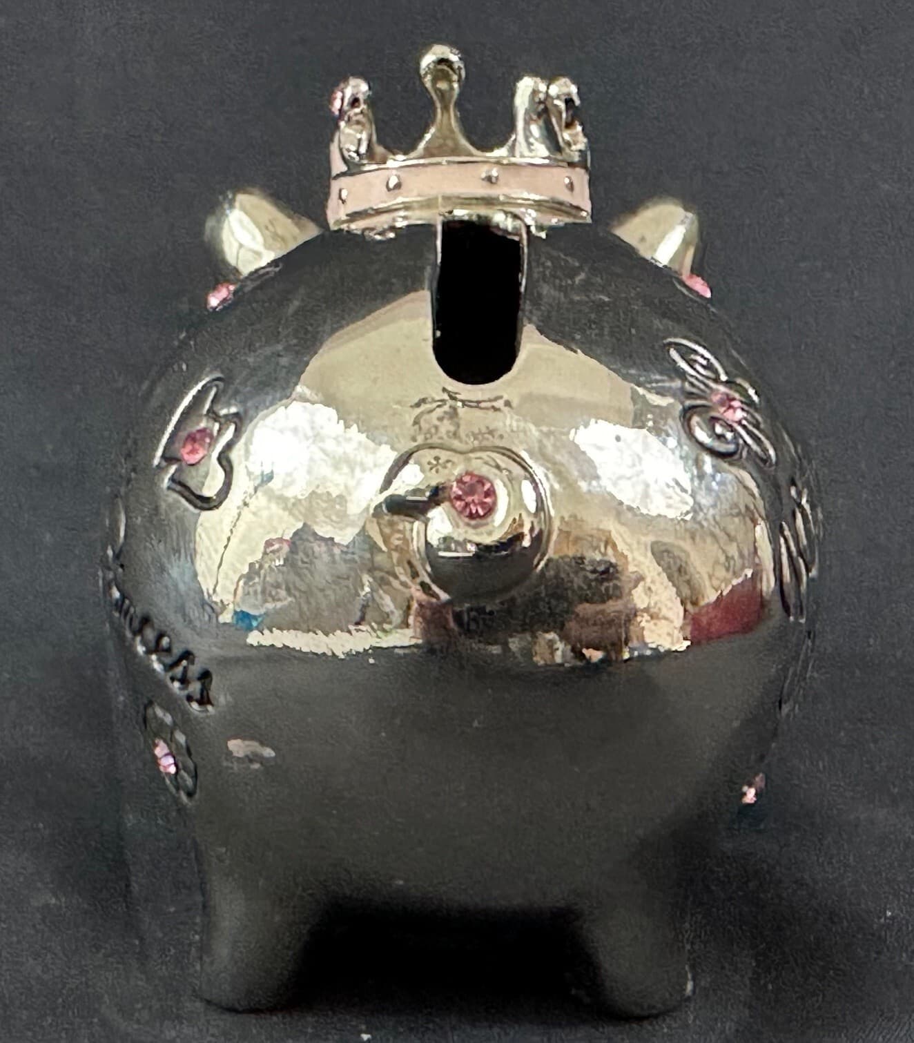 MUD PIE "Welcome Little Princess" Silver with Pink Jewels Vintage Piggy Bank - Thumbnail 9