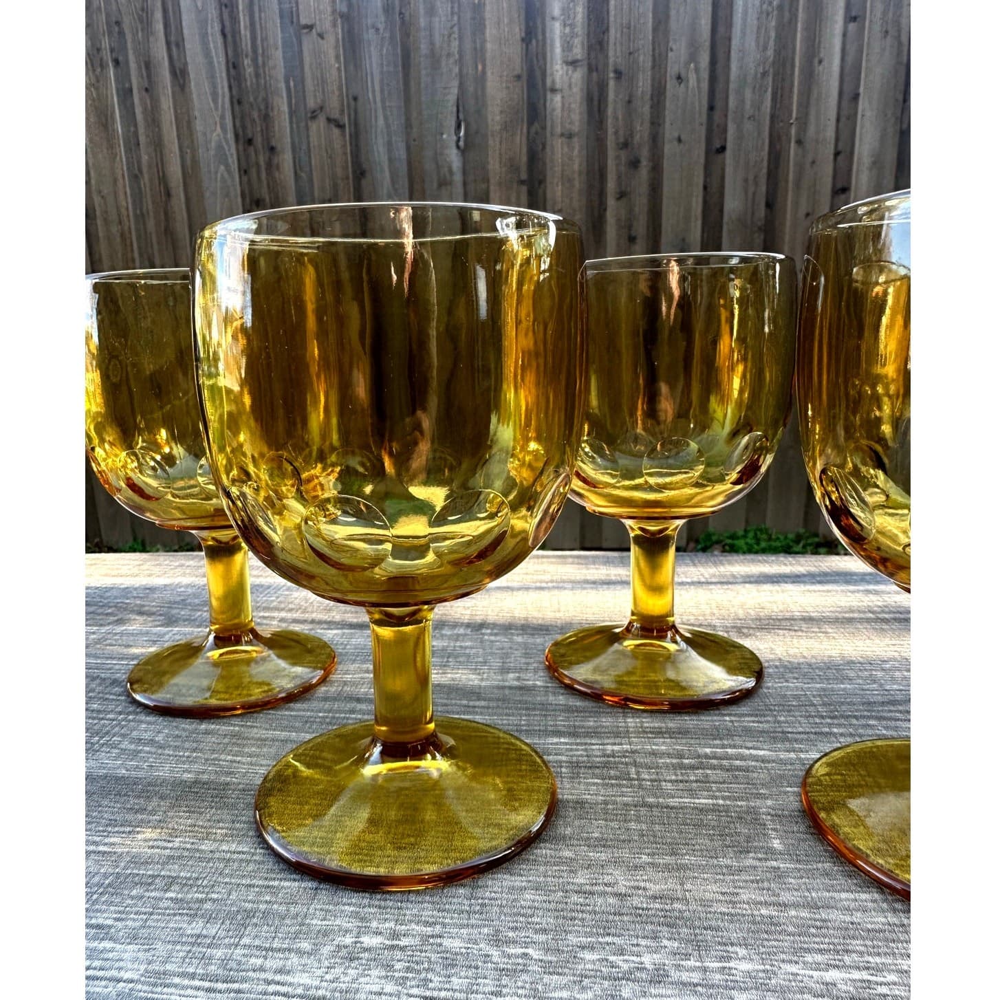 Bartlet Collins Vintage Amber Thumbprint 6" Goblets/Schooners-Excellent-Set of 4 - Thumbnail 3