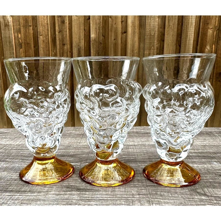Abigail's Portugal Rare Blown Amber Base Grape Iced Tea Footed Goblets-Set of 3 - Thumbnail 7