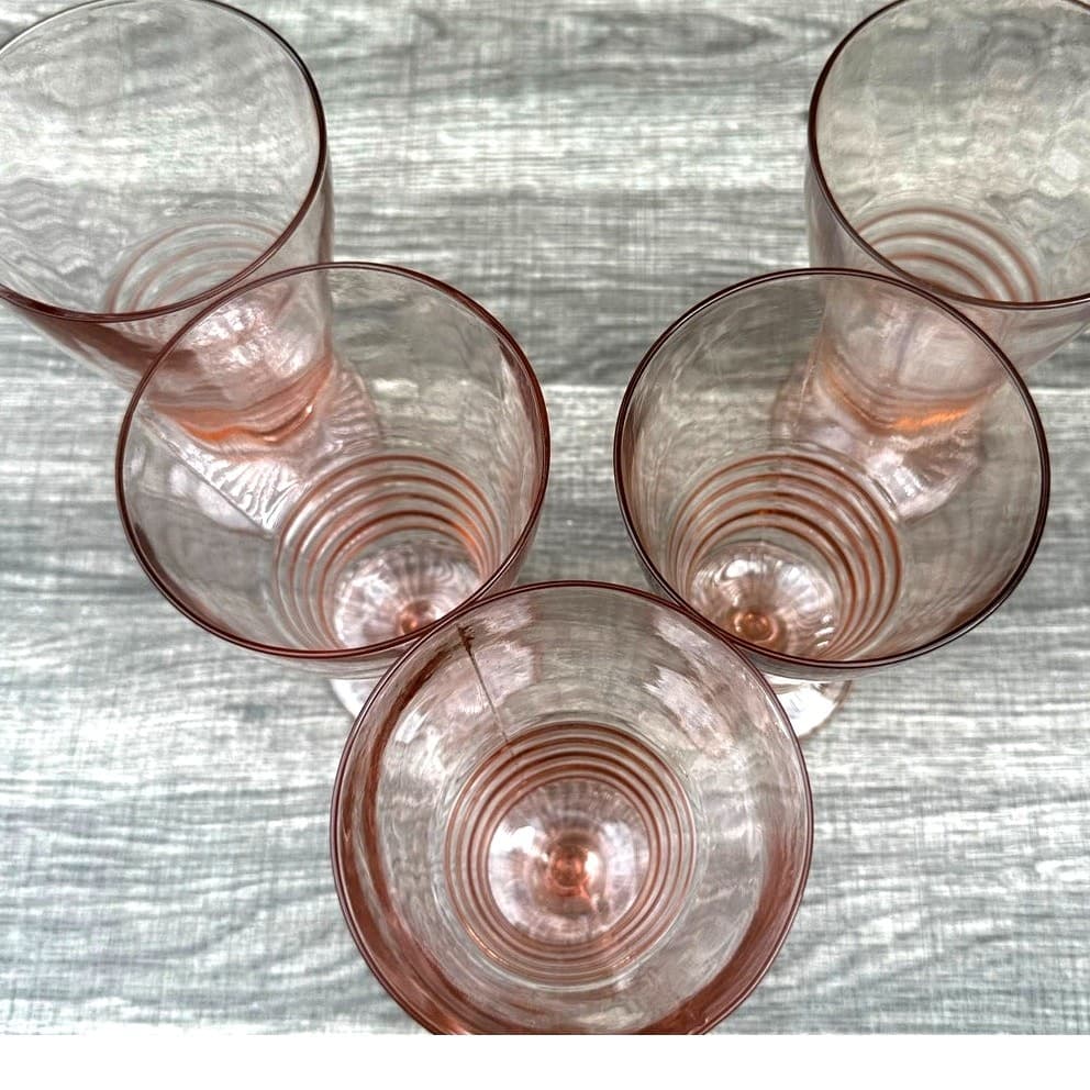1930's-40's Vintage Pink Depression Glass Footed Soda Fountain Tumblers Set of 5 - Thumbnail 6