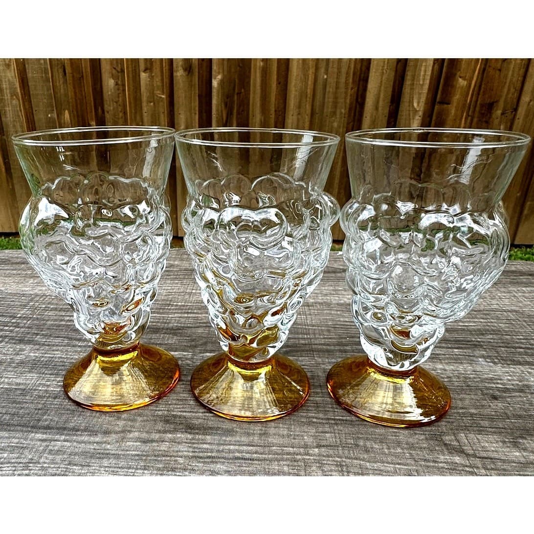 Abigail's Portugal Rare Blown Amber Base Grape Iced Tea Footed Goblets-Set of 3 - Thumbnail 3