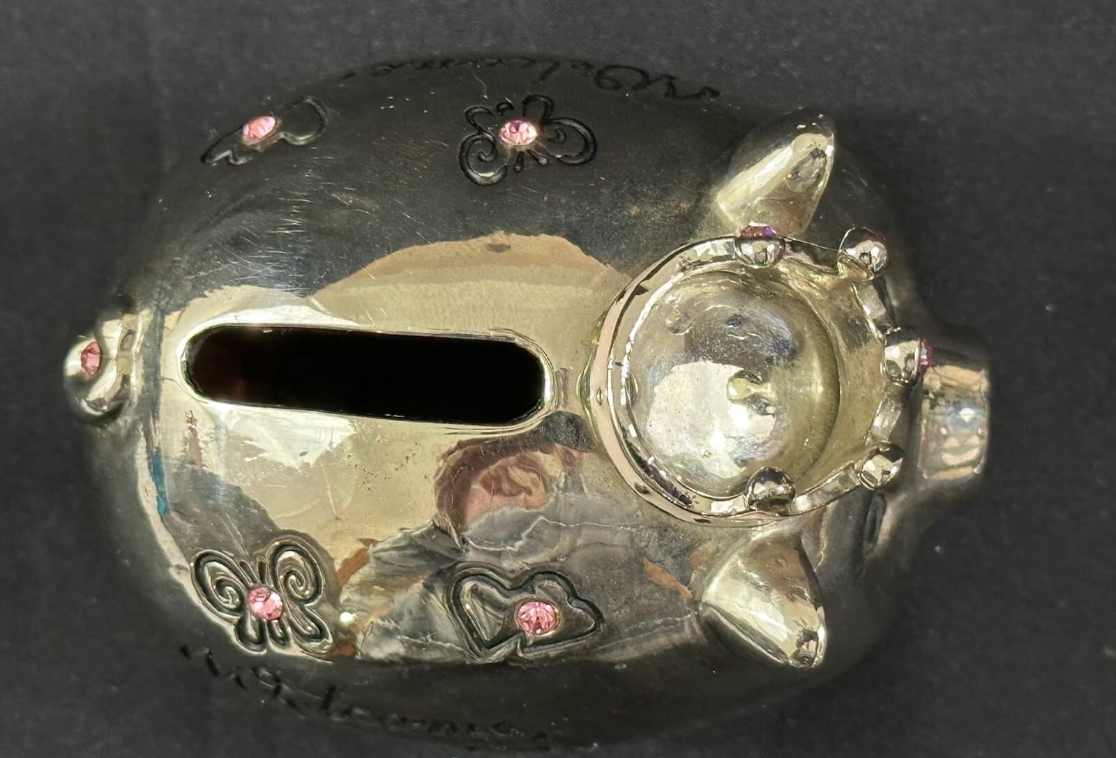 MUD PIE "Welcome Little Princess" Silver with Pink Jewels Vintage Piggy Bank - Thumbnail 11
