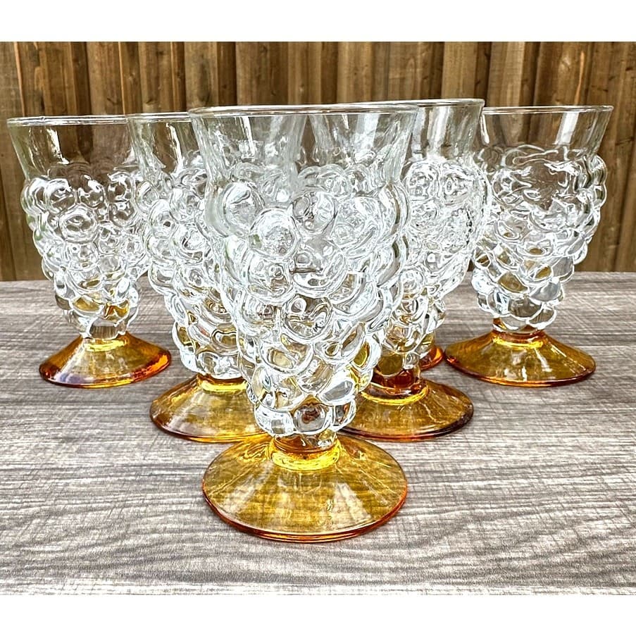 Abigail Portugal Rare Blown Amber Base Grape Iced Tea Footed Goblets-Set of 7 - Thumbnail 11