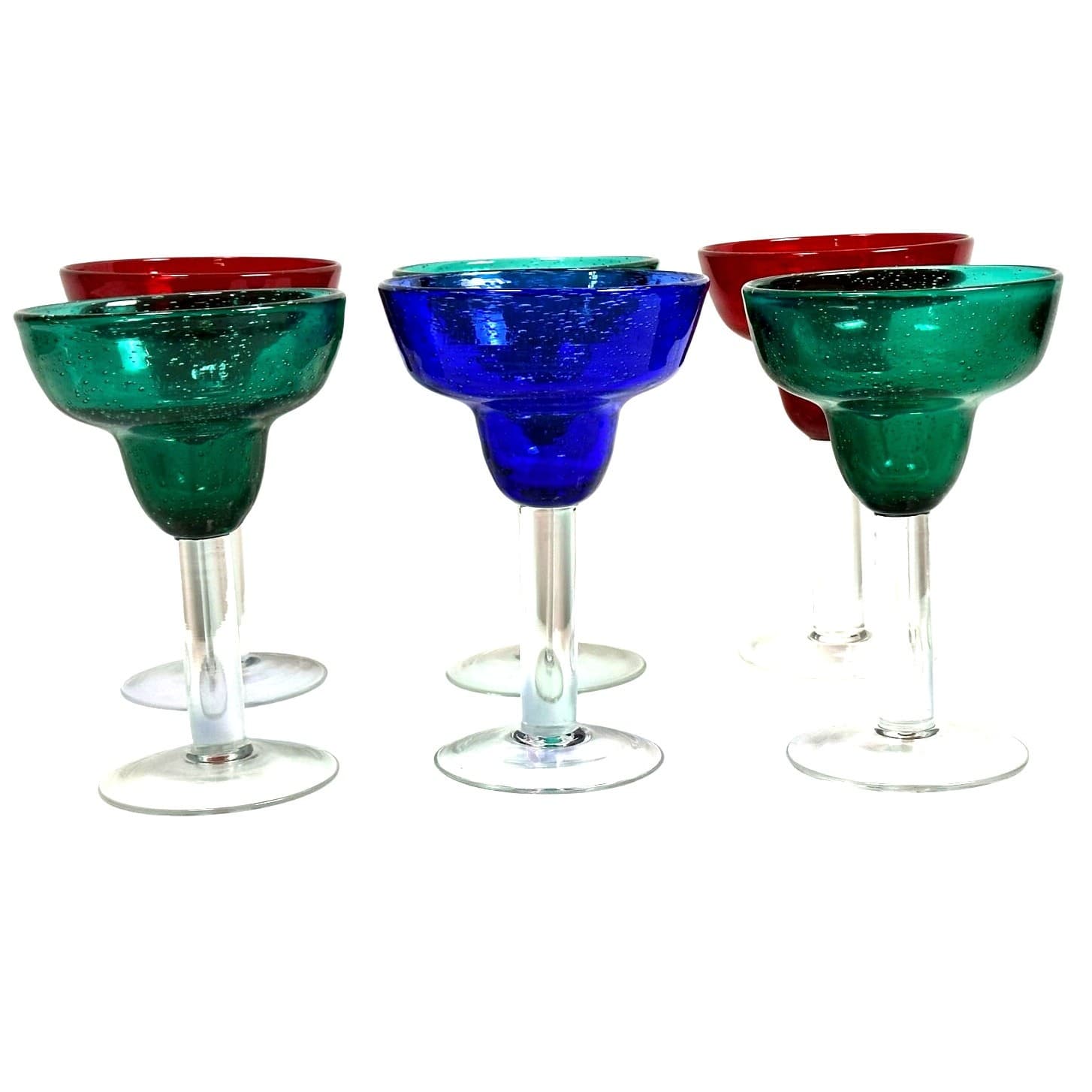 Vibrant Colorful Heavy Bubble Glass Margarita Glasses-Set of 6-Fun and Festive! - Thumbnail 5