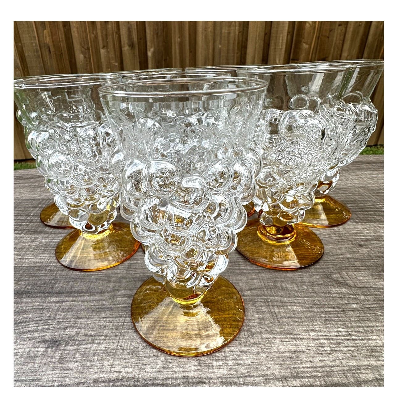 Abigail Portugal Rare Blown Amber Base Grape Iced Tea Footed Goblets-Set of 7 - Thumbnail 5