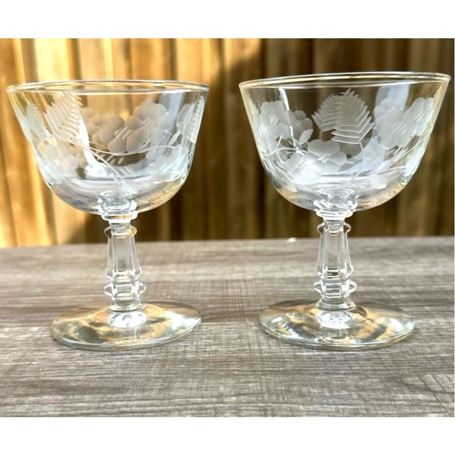 Libbey Crystal Garland Retired Blown Glass Vintage Low Sherbet Champagne-Set 2