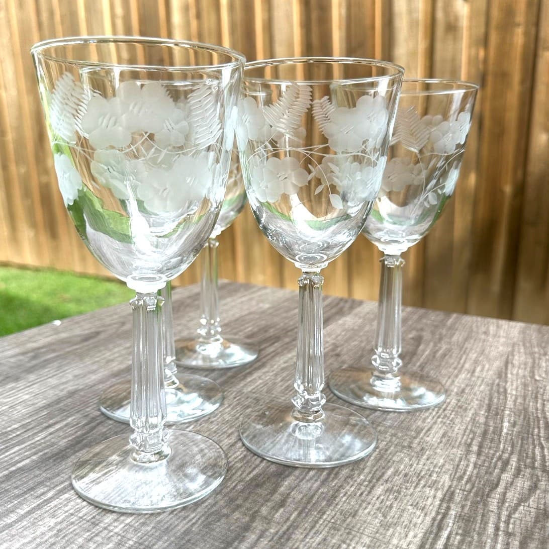 Libbey Crystal Garland Retired Blown Glass Vintage Water Goblets-Set of 5