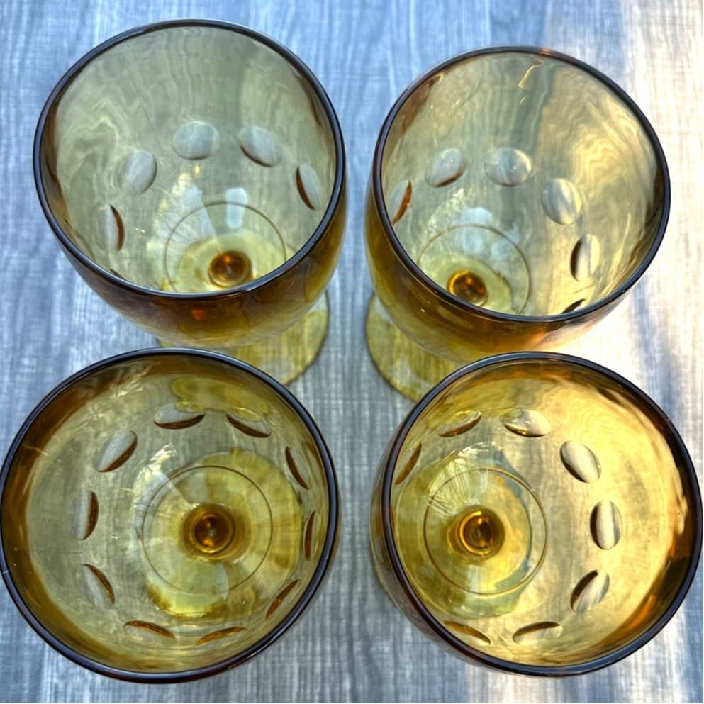 Bartlet Collins Vintage Amber Thumbprint 6" Goblets/Schooners-Excellent-Set of 4 - Thumbnail 5