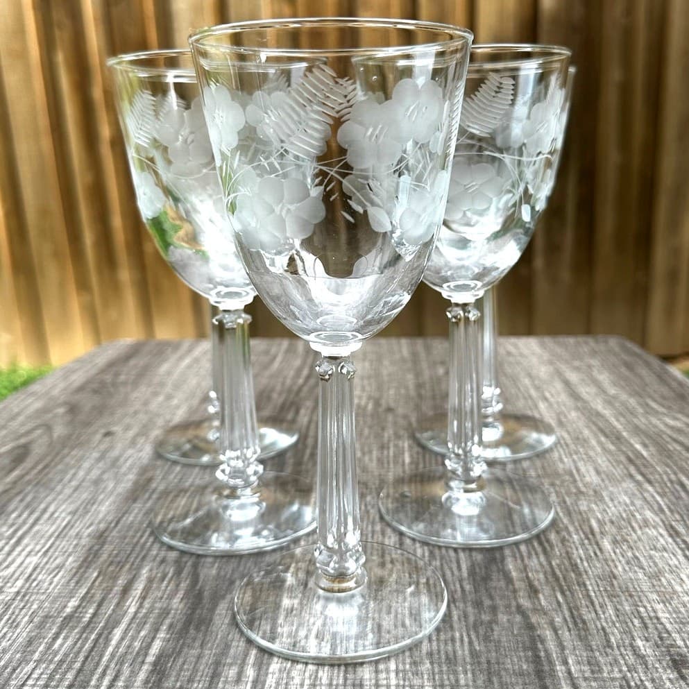 Libbey Crystal Garland Retired Blown Glass Vintage Water Goblets-Set of 5 - Thumbnail 5