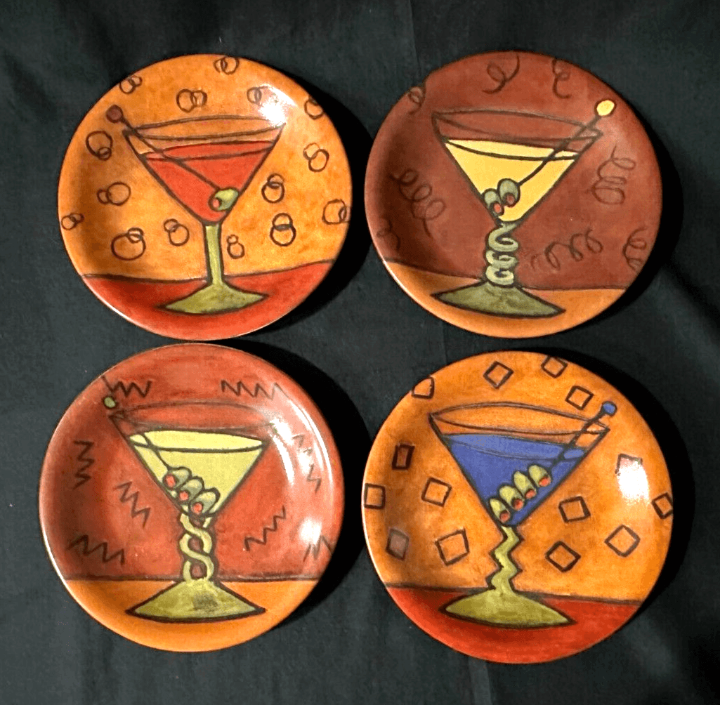 Carolyn Oltman Art in Motion "Martini Glass" Certified International-4 Plate Set