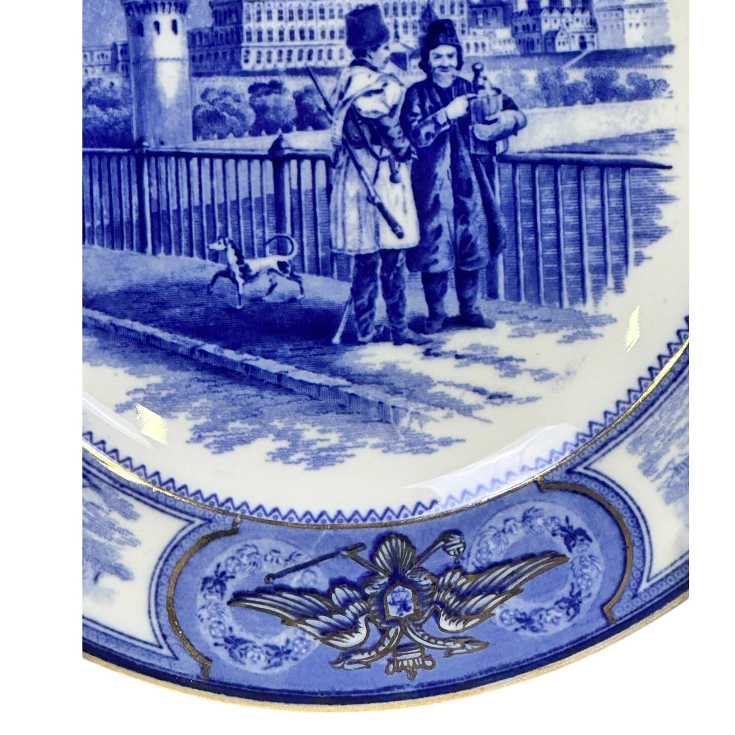 Antique 19th Century Wedgwood Imperial Russian Gold Flow Blue Transferware - Thumbnail 6