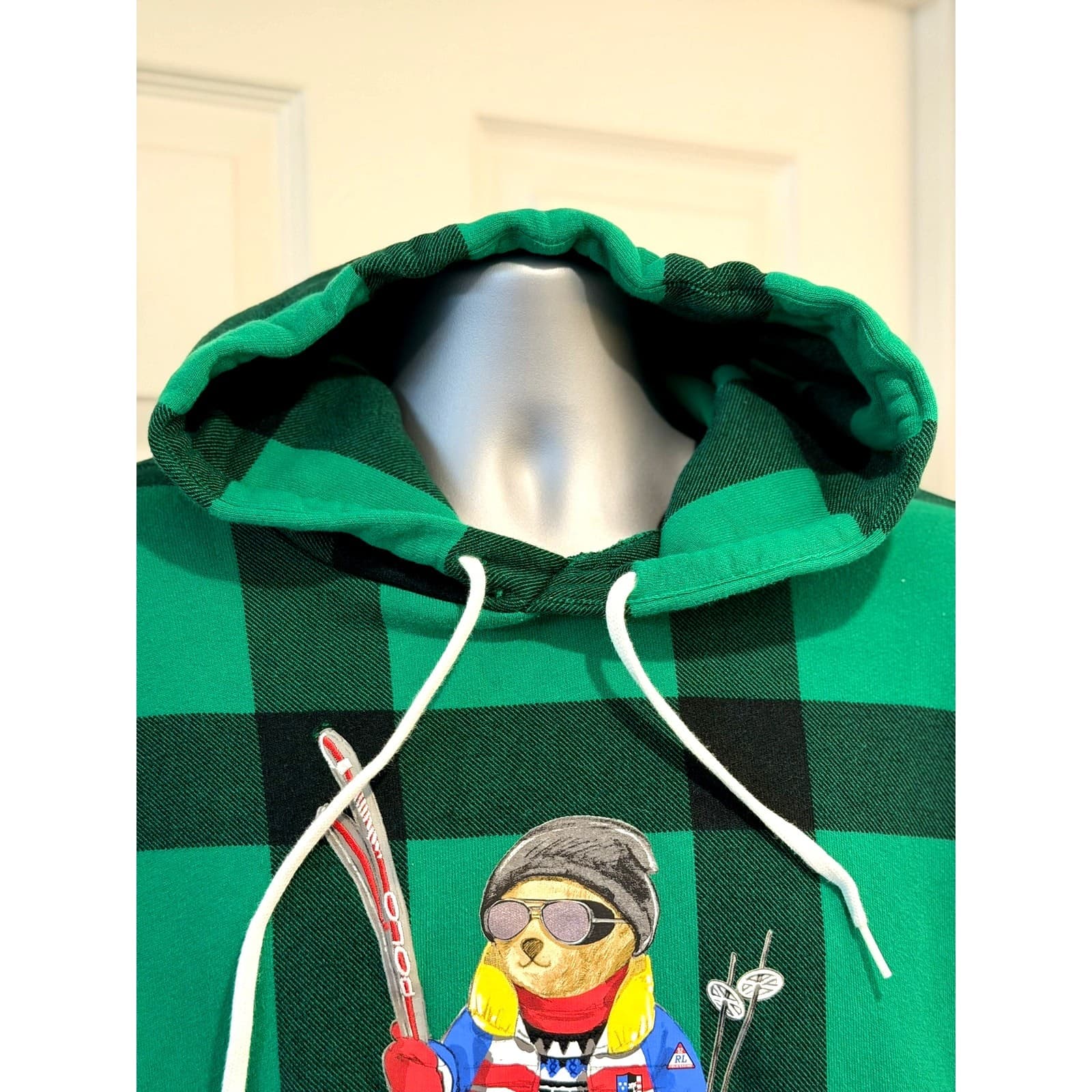 Polo Ralph Lauren Ski Bear Buffalo Plaid Hoodie Green Black Men's L Fleece - Thumbnail 4
