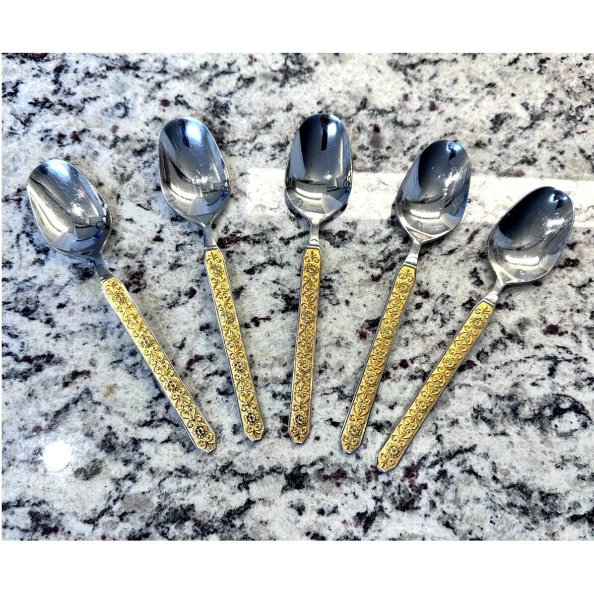 Noritake Gold Esperanza Soup Spoons Japan-Vintage Retired-RARE-Set of 5 - Thumbnail 2