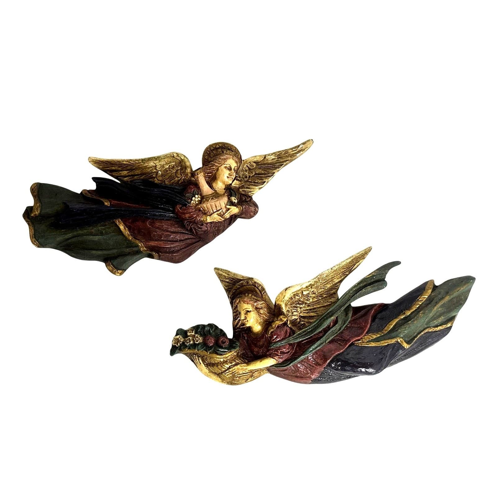 Vintage Holiday Hand Painted Angels 3-D Wall Plaques-Set of 2