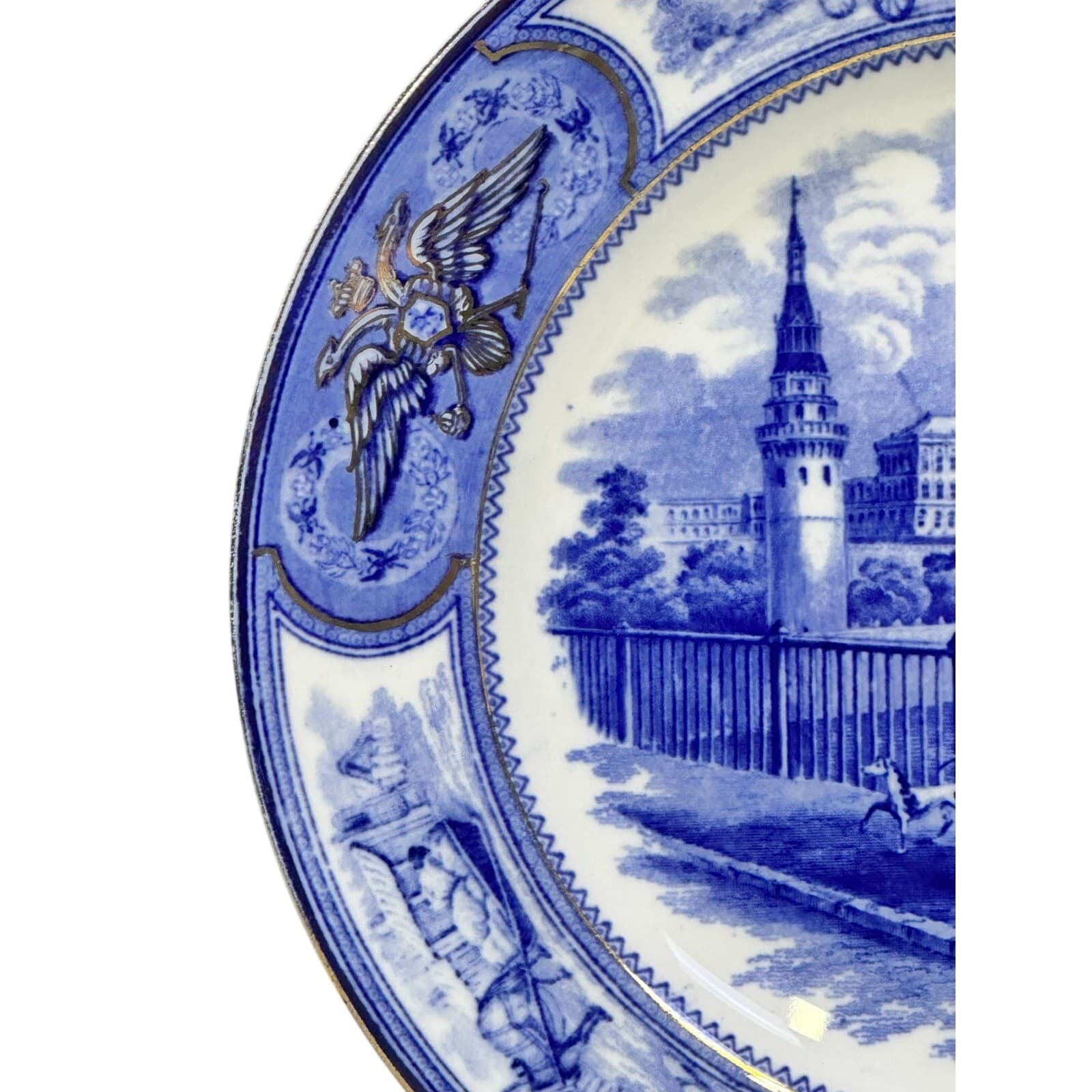 Antique 19th Century Wedgwood Imperial Russian Gold Flow Blue Transferware - Thumbnail 3