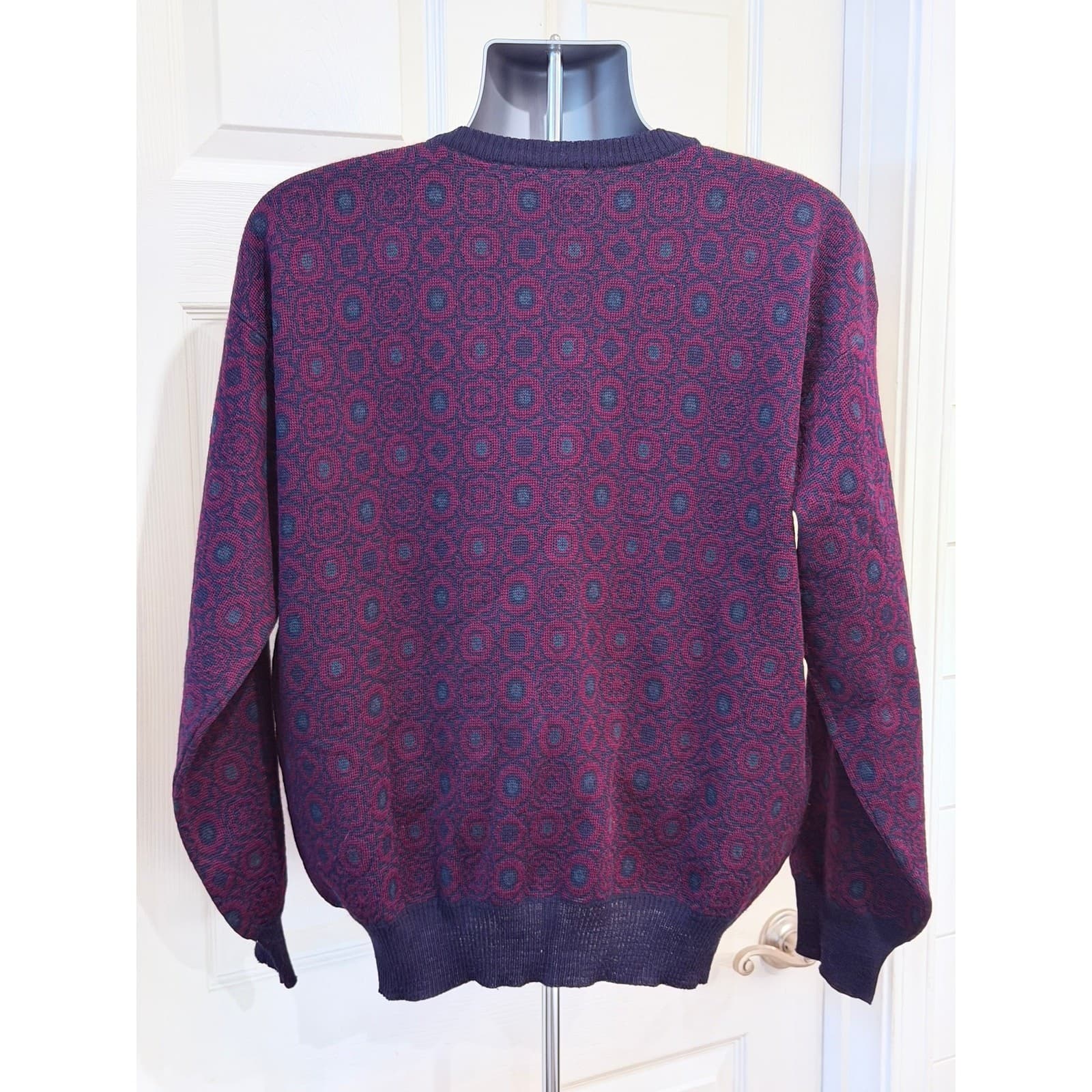 Vintage Neiman Marcus 100% Virgin Wool Sweater Mens XL Purple Geometric Uruguay - Thumbnail 4